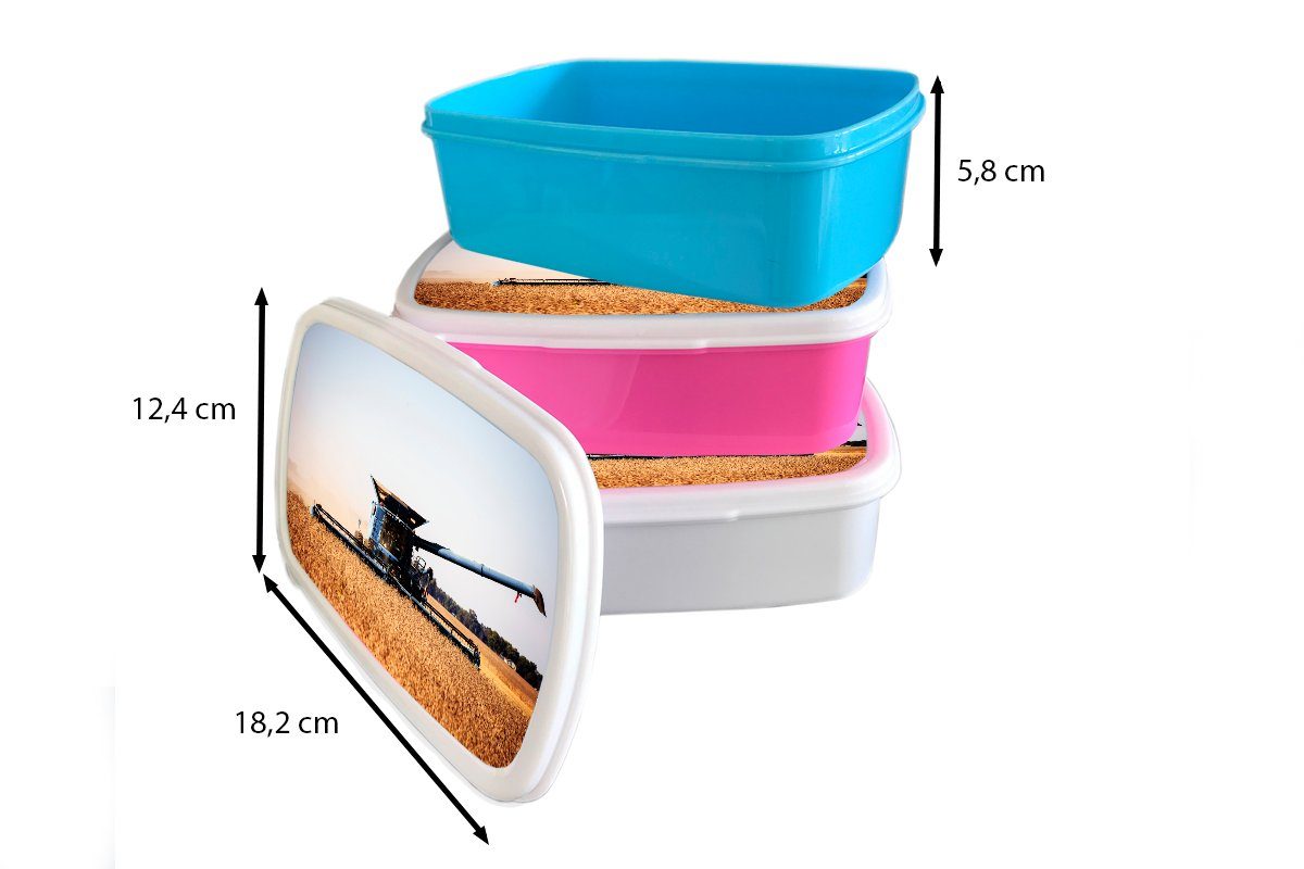 MuchoWow Lunchbox Traktor - und Jungs - weiß für für Mädchen Brotbox und Mähdrescher, Kunststoff, Bauernhof Brotdose, (2-tlg), Kinder Erwachsene