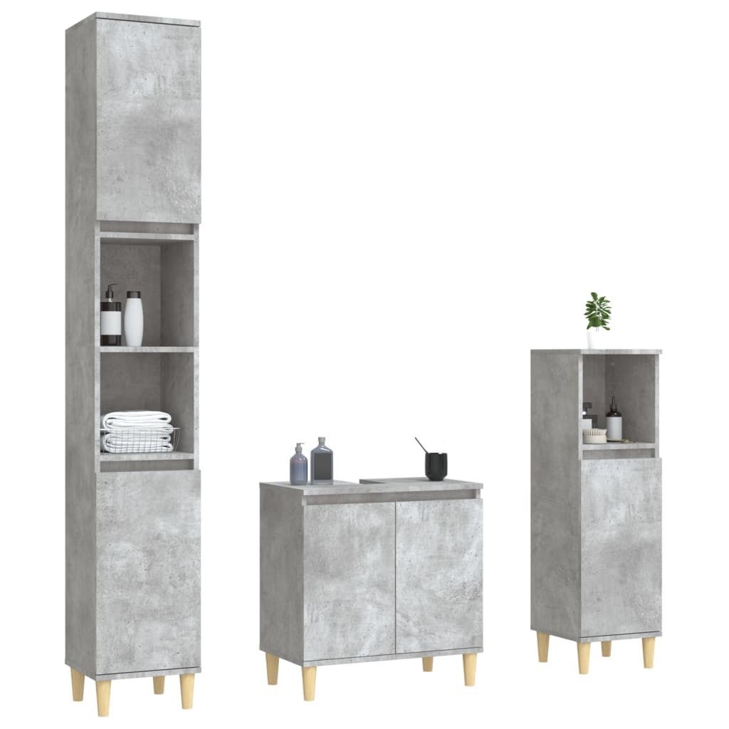 vidaXL Badezimmer-Set 3-tlg. Badmöbel-Set Betongrau Holzwerkstoff, günstig online kaufen