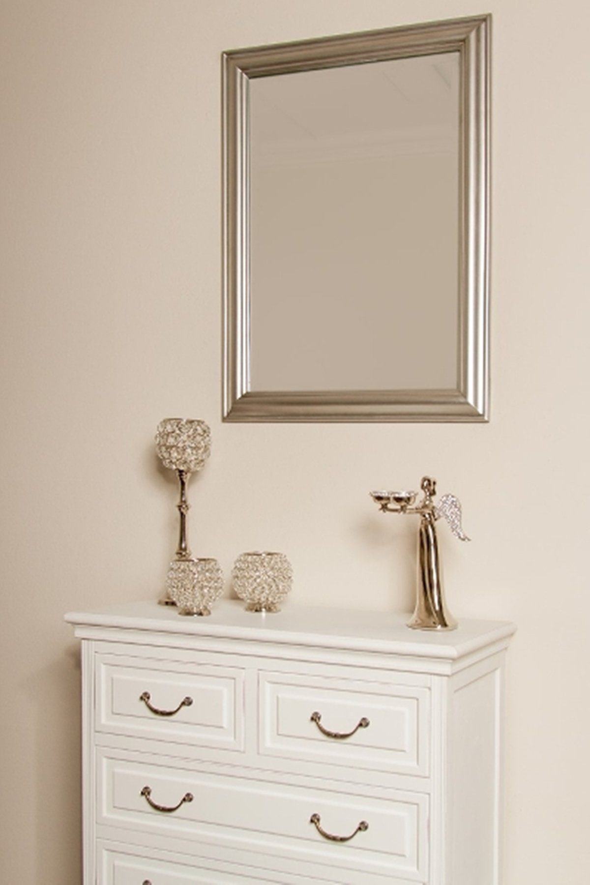 elbmöbel Wandspiegel Spiegel Silber eleganter 82cm, 82x62x7 cm Holzrahmen | Silber Silber schlicht silber Wandspiegel: Landhausstil