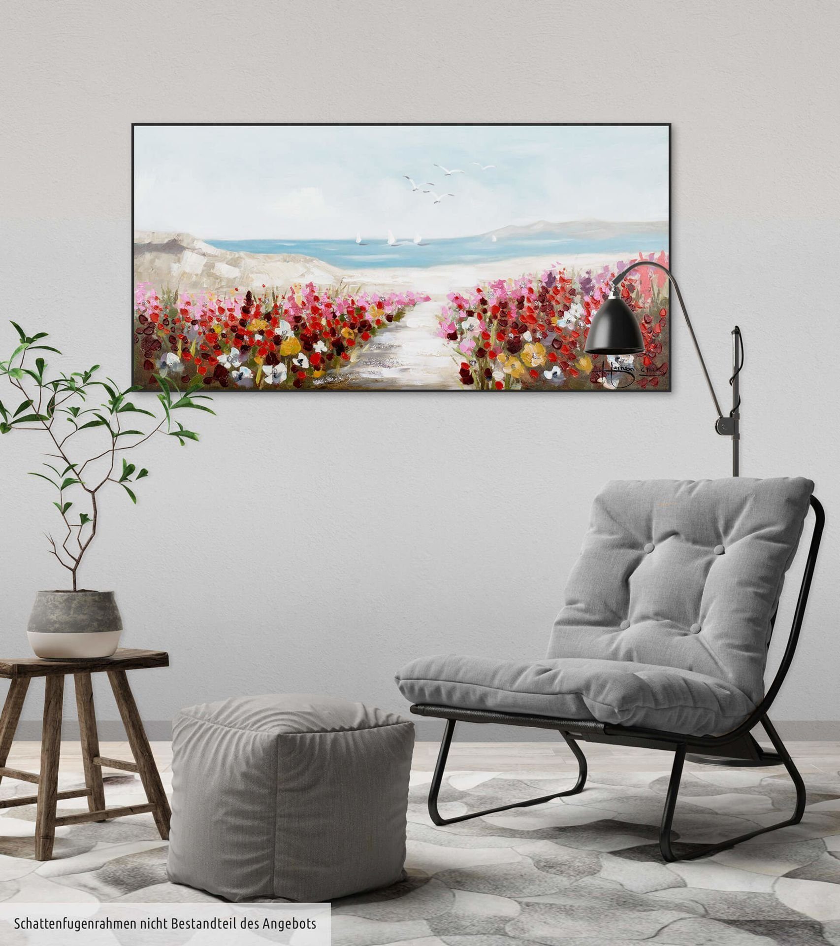 Leinwandbild Gemälde Jardin 100% de cm, Wohnzimmer HANDGEMALT 100x50 Wandbild KUNSTLOFT Playa