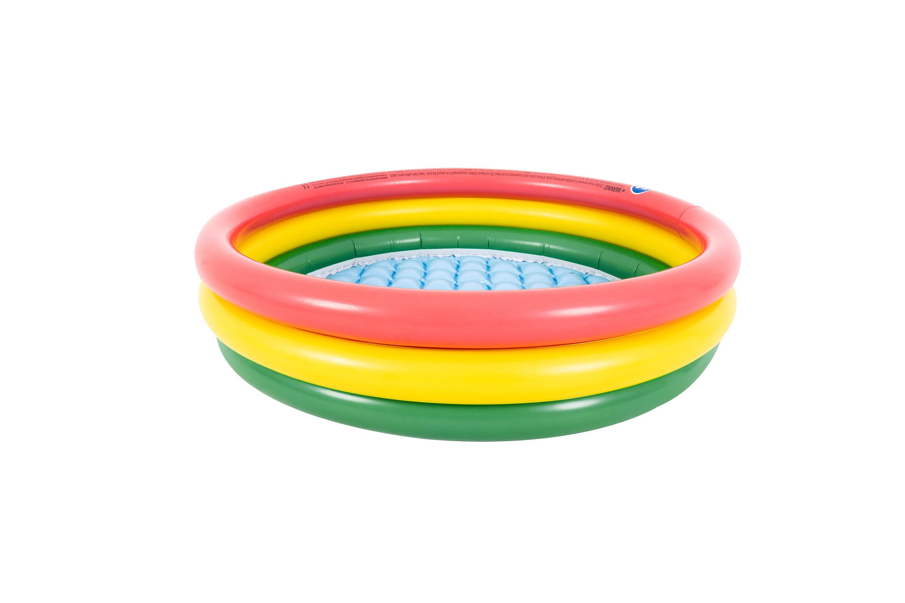 SunClub Luftbett SunClub Planschbecken aufblasbarer 3-Ring Baby Pool Ø 100x22 cm, (Einzelpack, 1-tlg., aufblasbares Kinderbecken), 3-Ring Pool Motiv „Bunt“