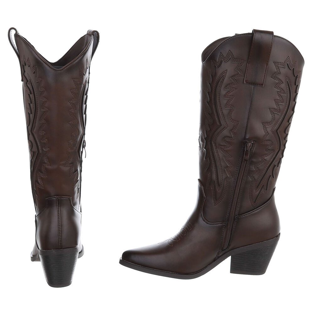 Ital-Design Damen Westernstiefel mit Blockabsatz und Ziernähten Westernstiefel (92002525) Blockabsatz Stiefel in Braun – Bild 5 von 5