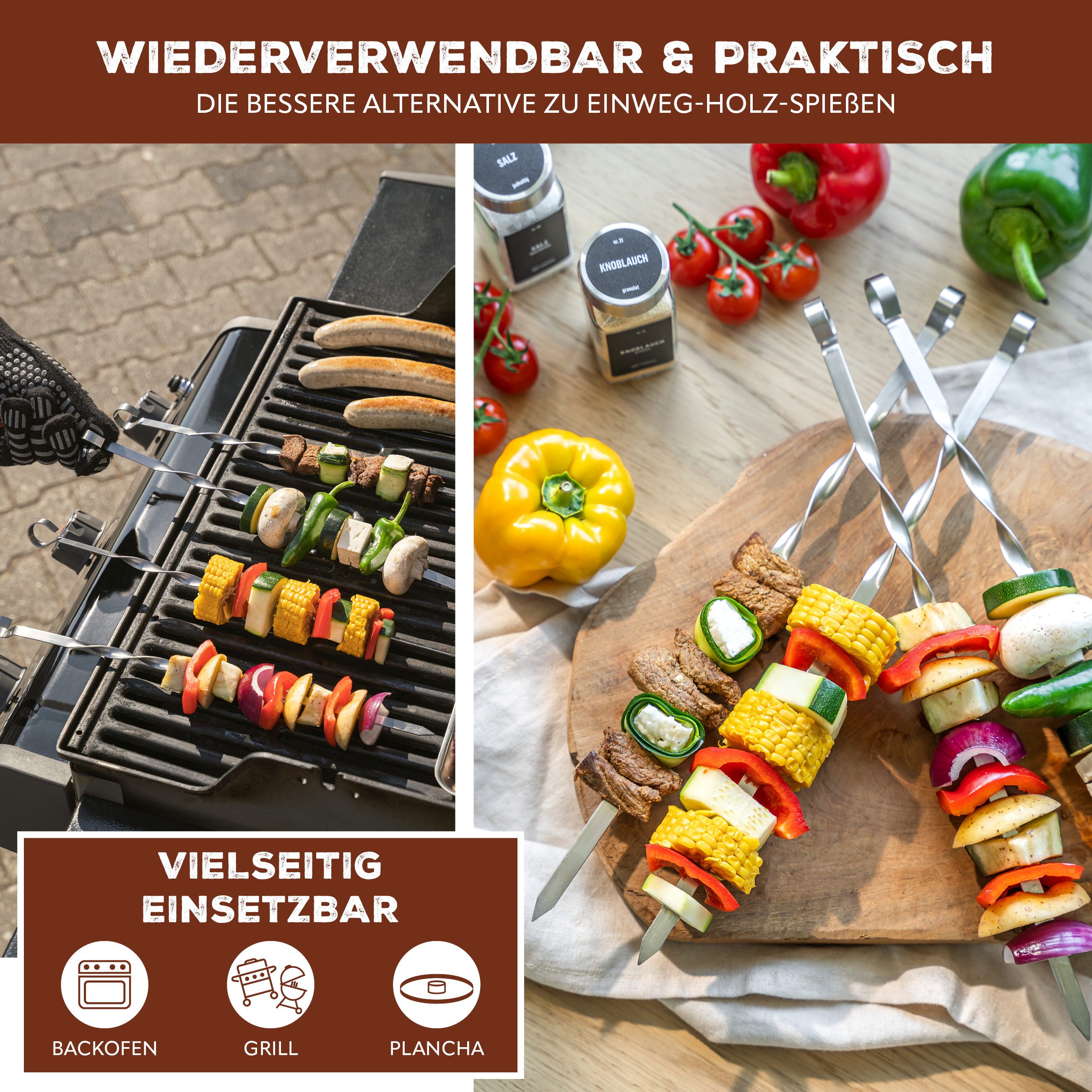 bremermann Grillspieß Grillspieße 10er Set, inkl. Aufbewahrungstasche // Edelstahl, 39 cm (10-St), inkl. 100 % Polyester-Tasche – Bild 3 von 5