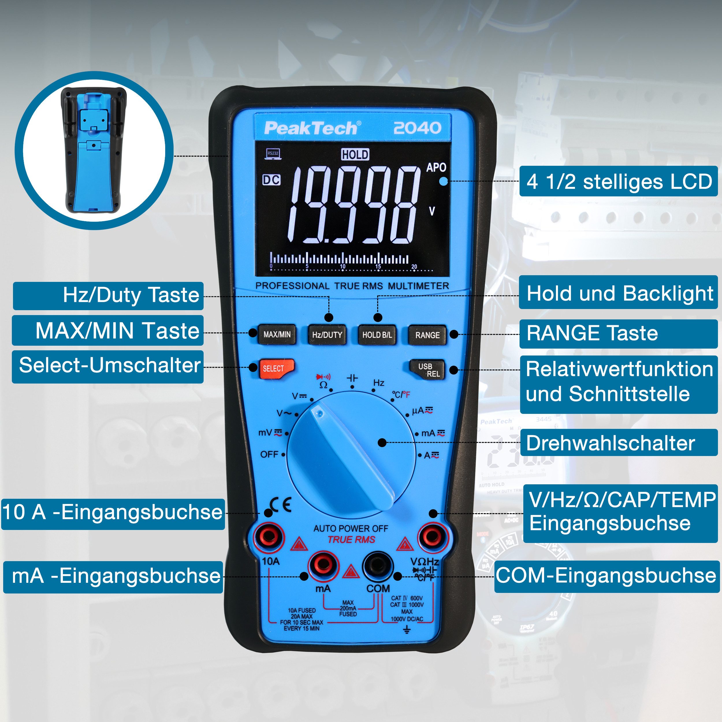 PeakTech Multimeter True RMS Digitalmultimeter 1000V 20A 20000 Counts USB