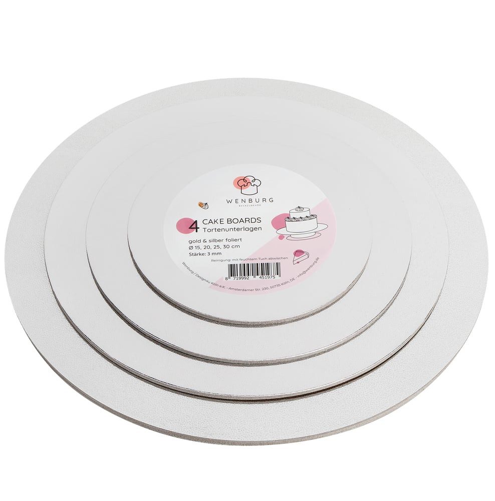 Wenburg Tortenplatte 4er-Set Tortenplatten, Pappe, Cake-Board Tortenteller beidseitig verwendbar Tortenplatte Pappe