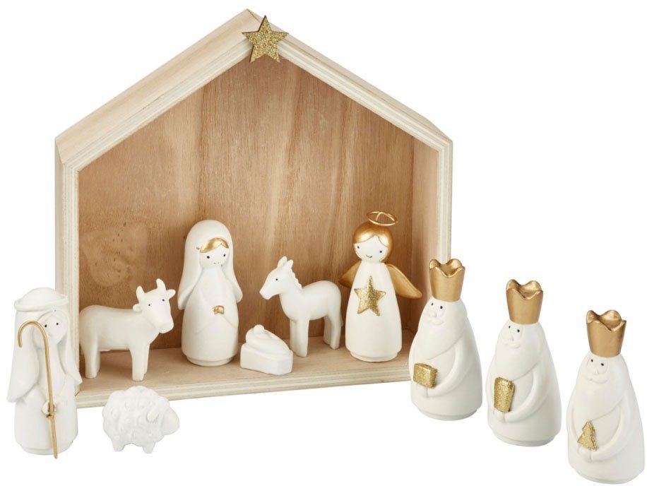 Schneider Krippe Weihnachtsdeko (11-tlg), aus Polyresin und Holz