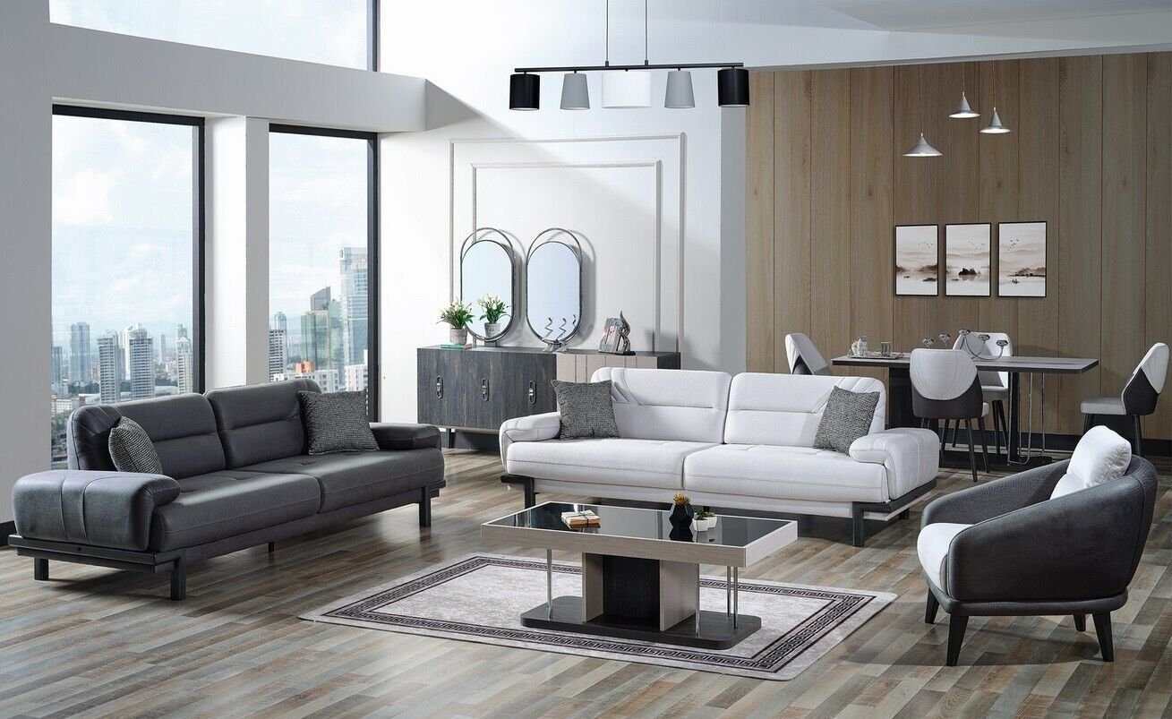 JVmoebel Wohnzimmer-Set Sofagarnitur 3+3+1 Sitzer Textil Modern Komplett Sessel Sofa 3 Sitzer, (3-St., 2x Sofa 3 Sitzer + 1x Sessel), Made in Europa