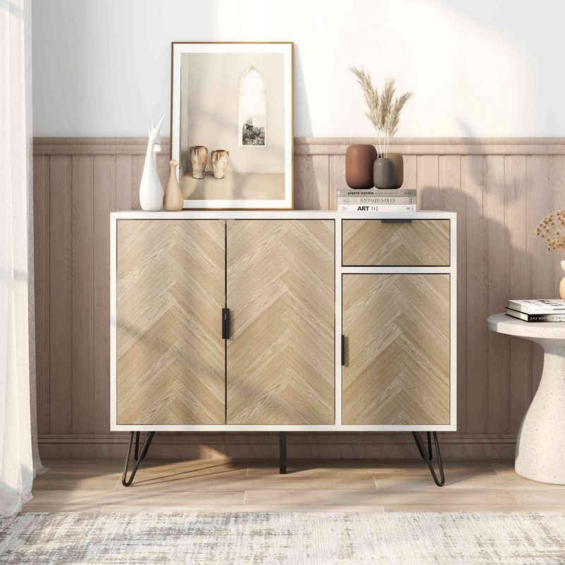 BlingBin Sideboard Klein Schrank Kommode Beistellschrank 90 x 72 x 30 cm (1er Set, 1 St), mit 1 Schubladen und 3 Türen für Wohnzimmer