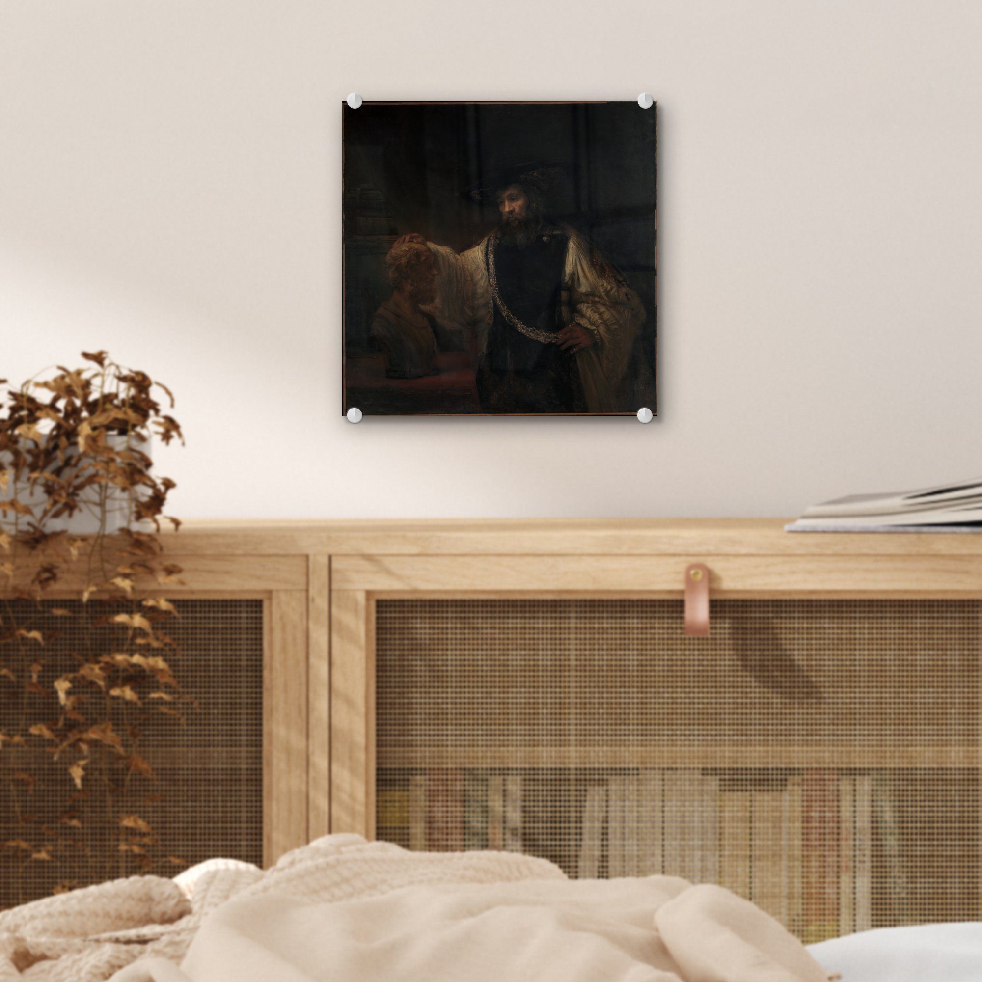 - Homer Glas Glasbilder St), auf - MuchoWow auf Bilder Foto (1 Büste - an Wanddekoration Glas Wandbild - der von Acrylglasbild Rembrandt, Aristoteles