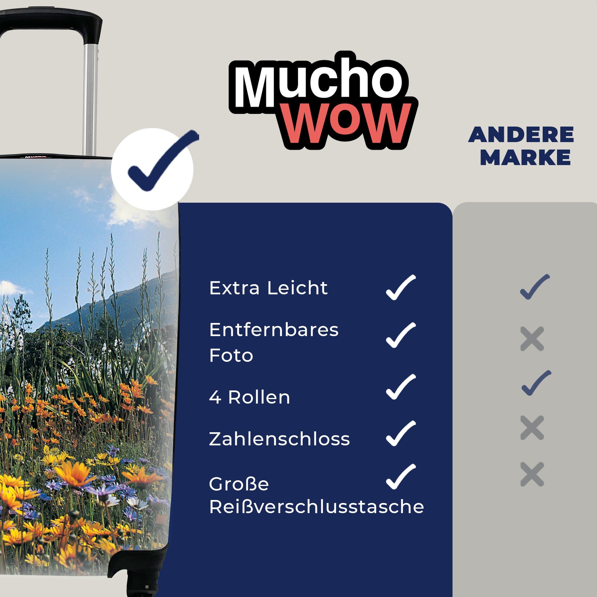 Reisetasche Trolley, Natur MuchoWow Farbe, rollen, Handgepäckkoffer - für - Ferien, Blumen 4 Rollen, Reisekoffer Handgepäck mit