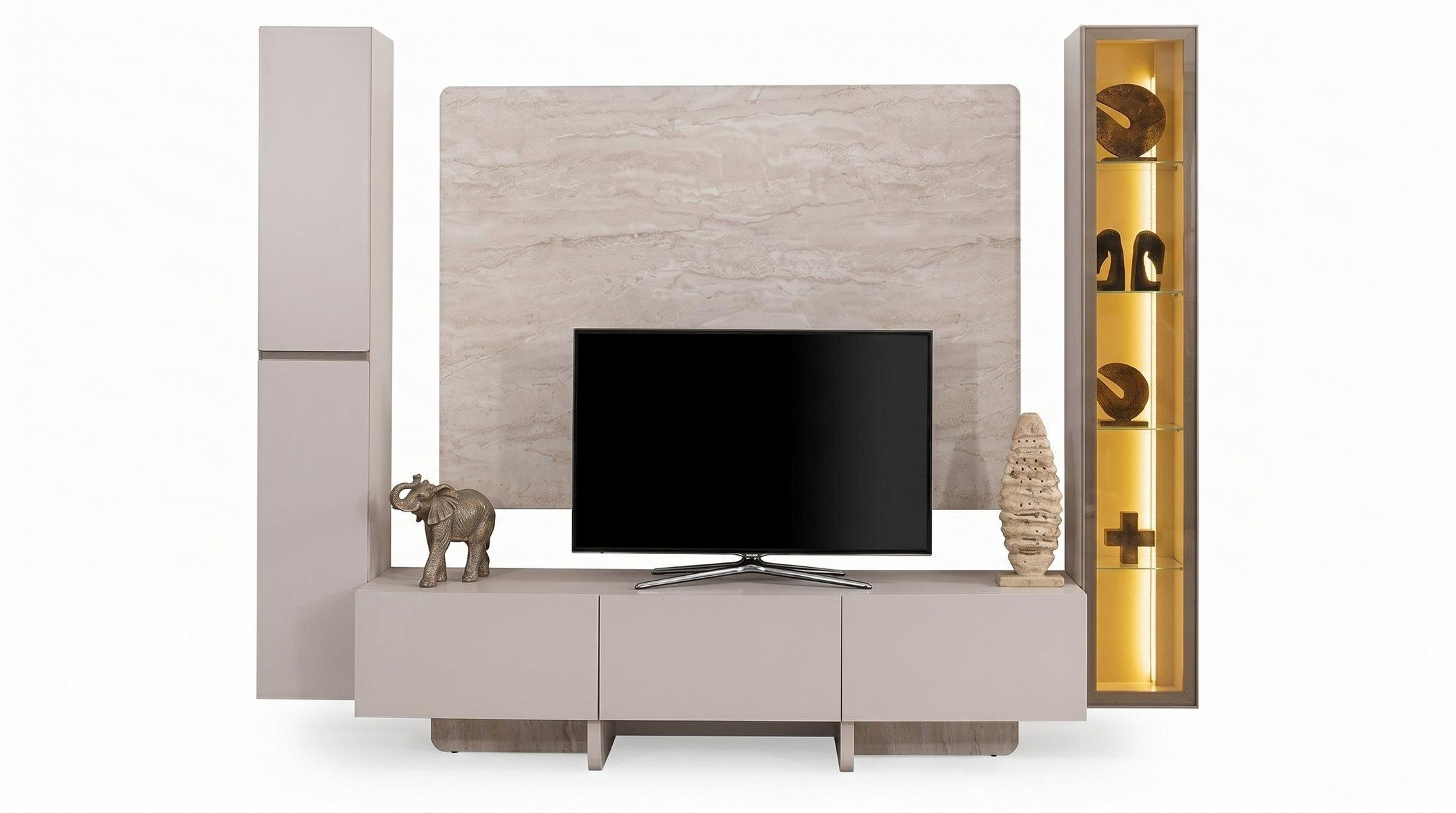 Xlmoebel TV-Wand Beige TV Wohnwand im modernen Luxusdesign mit LED-Beleuchtung, Made in Europa