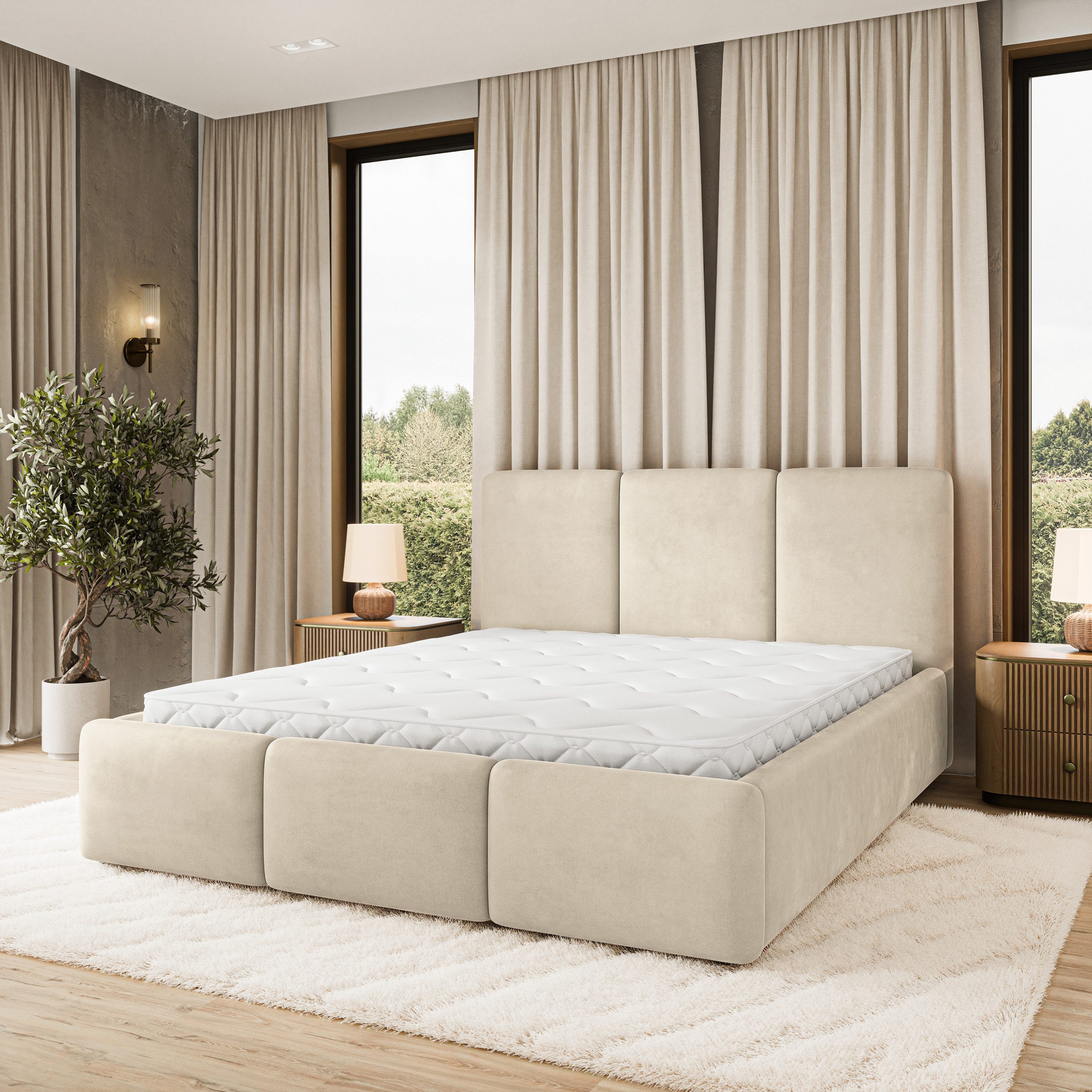 Masseno Polsterbett MORENA 120x200 cm beige (mit Bettkasten und Lattenrost)