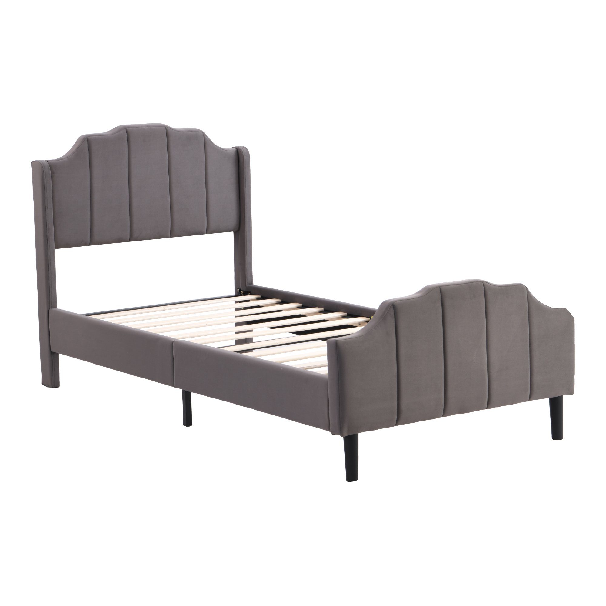 Polsterbett (Einzelbett 90 x 200 cm mit Kopfteil und Lattenrost), Jugendbett mit Gepolstertes Kopfteil, Bezug aus Samt