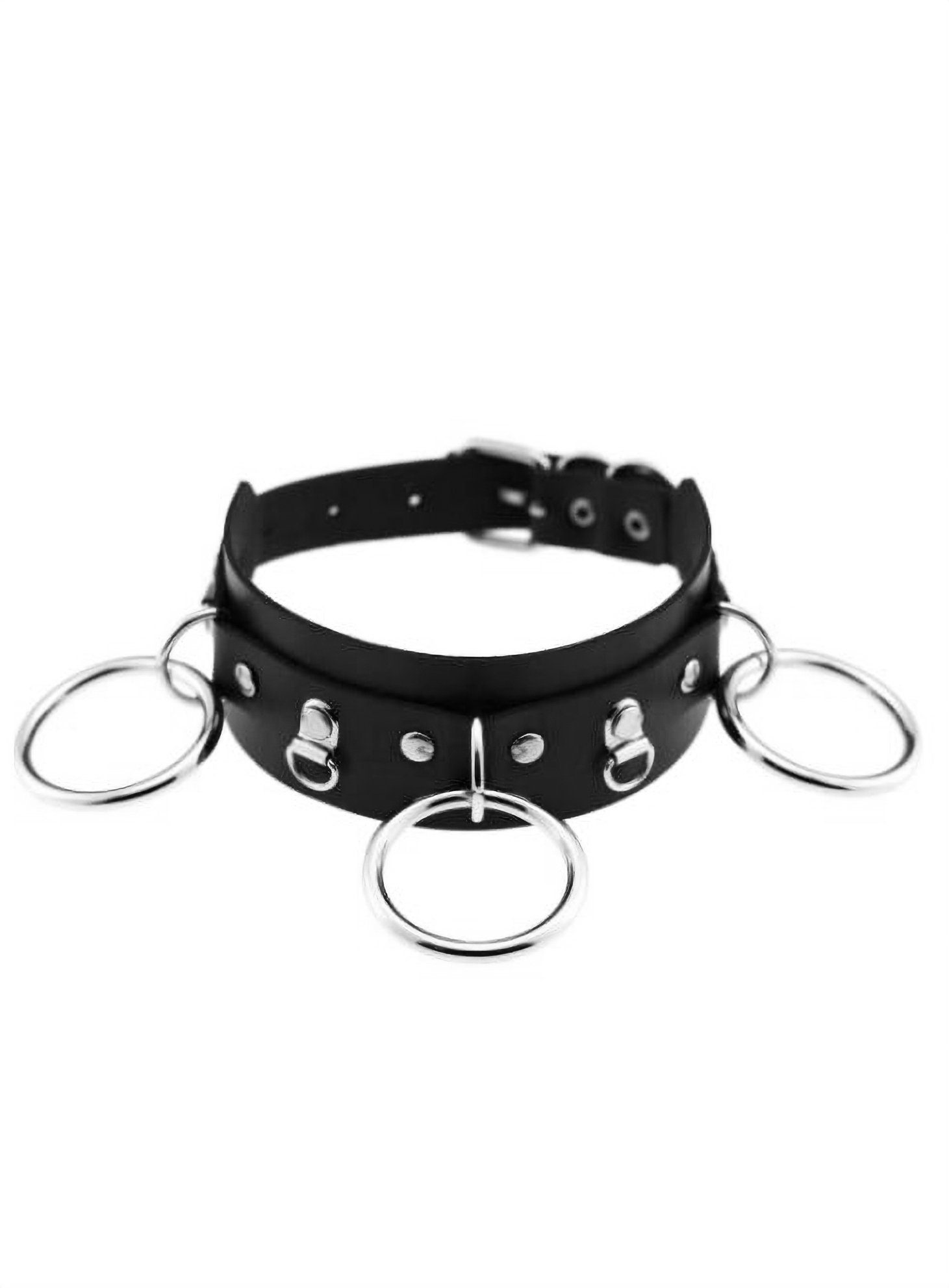 Metamorph Textilband Größenverstellbarer Halsschmuck Triple O-Ring, Größenverstellbarer Halsschmuck für Gothic, Fetish und Leather-Look