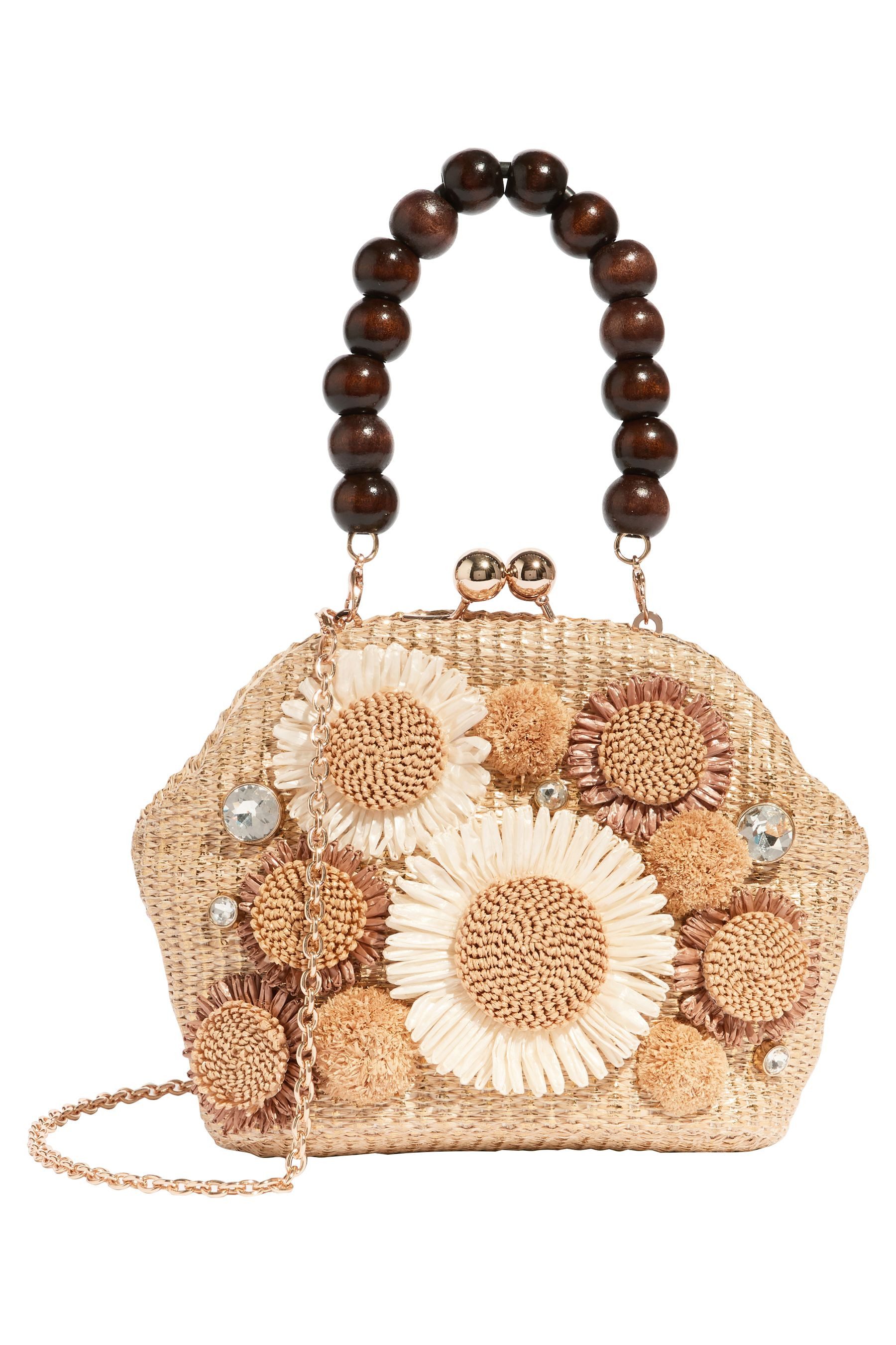 Clutch Clutch-Tasche in Raffiaoptik mit 3D-Blume
