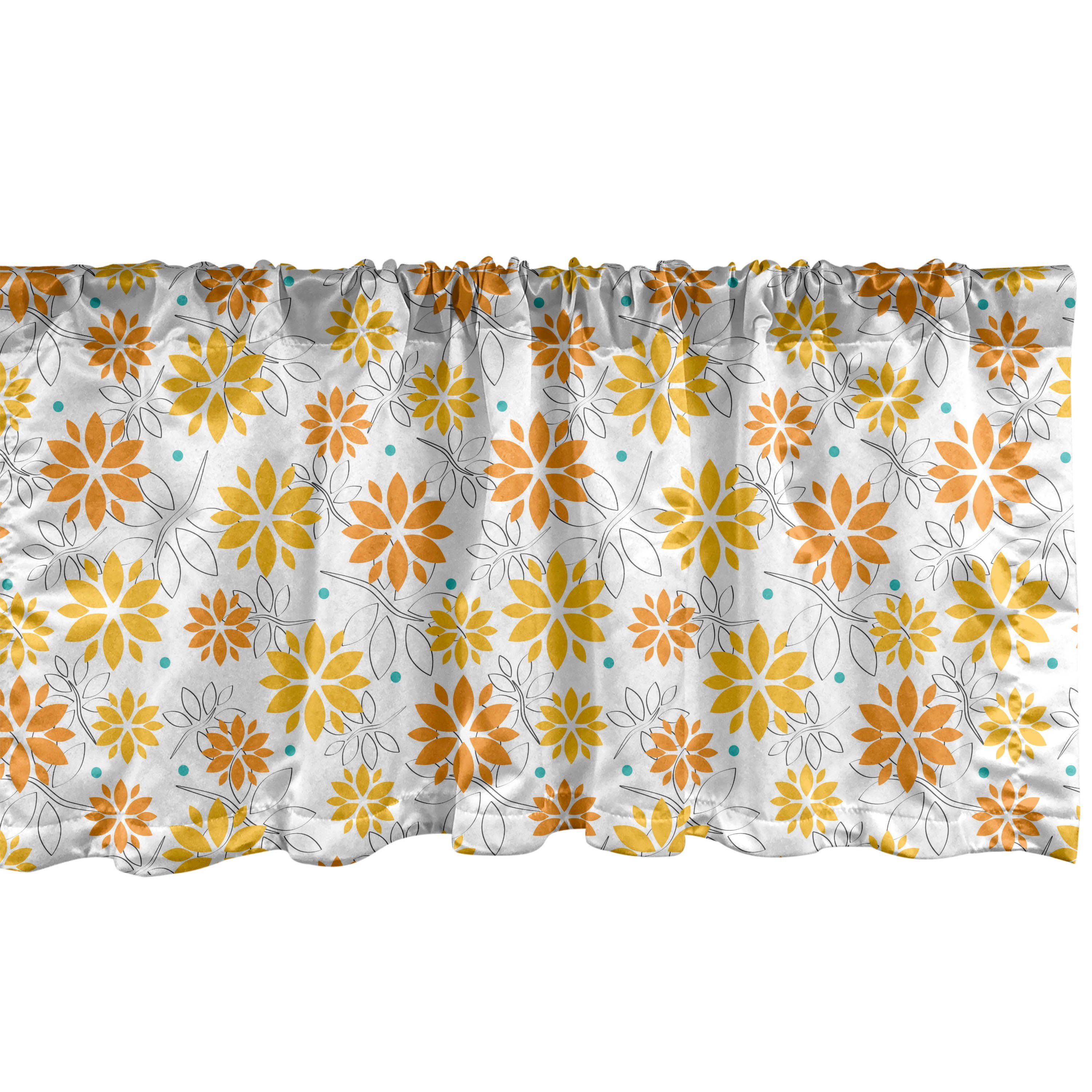Scheibengardine Vorhang Volant für Küche Schlafzimmer Dekor mit Stangentasche, Abakuhaus, Microfaser, Orange und Gelb Blumen Blatt Dot