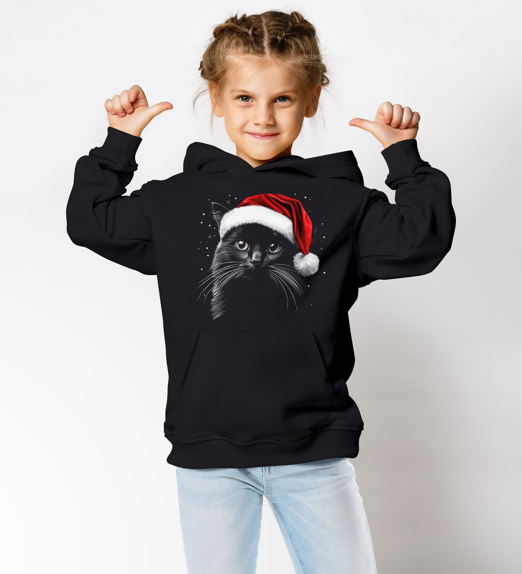 MoonWorks Hoodie Kinder Hoodie Weihnnachten Santa Katze Xmas Outfit Lustig Aufdruclk