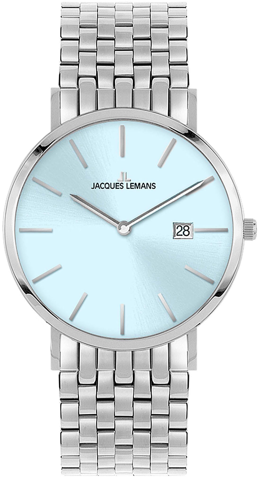 Jacques Lemans Quarzuhr Nizza 1-2171J, Armbanduhr, Damenuhr, Herrenuhr, Datum, Edelstahlarmband