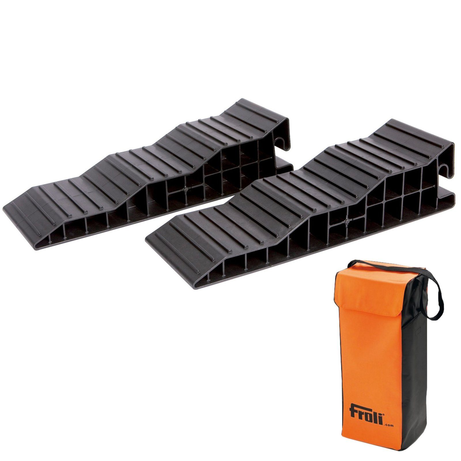 FROLI Auffahrrampe Stufenkeil 2er Set +Tasche Wohnmobil, Auffahr Ausgleichs Keil Rampe Caravan