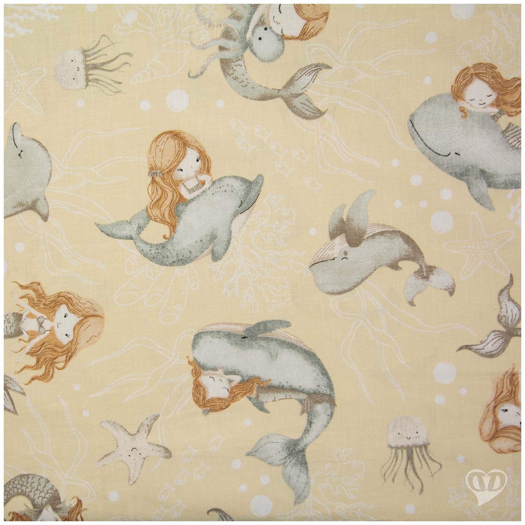 maDDma Stoff Kinderstoff Meeresflüstern ab 0,5m x 1,6m Baumwollstoff, grau-beige