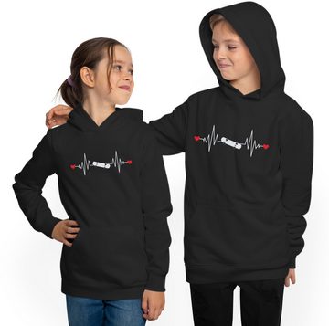 MyDesign24 Hoodie Kinder Kapuzensweater - Skateboard mit Herzschlaglinie Kapuzenpulli mit Aufdruck, i528