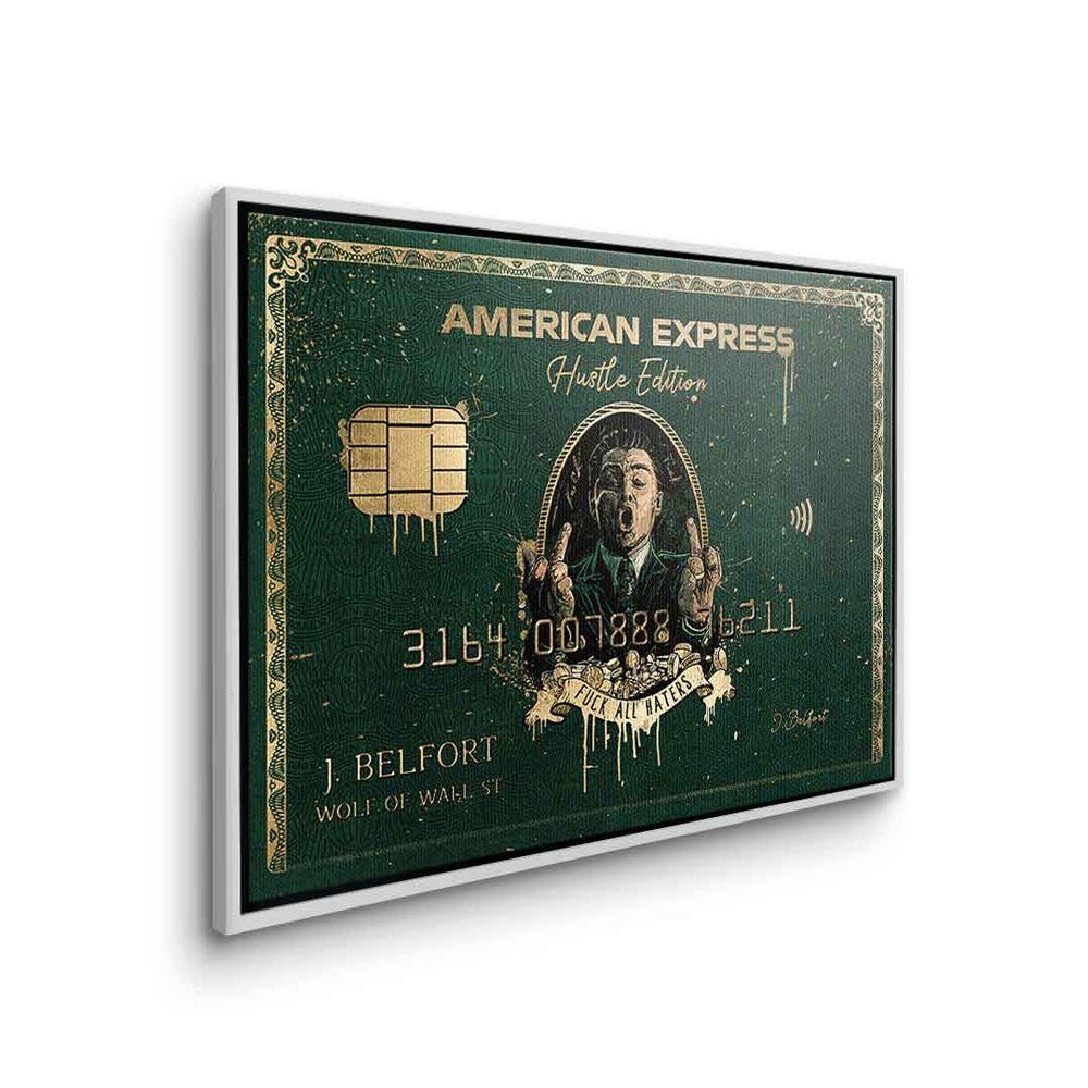 American Grün, Amex Leinwandbild Edition Express Hustle Wall Street weißer schwarz DOTCOMCANVAS® Leinwandbild, Rahmen