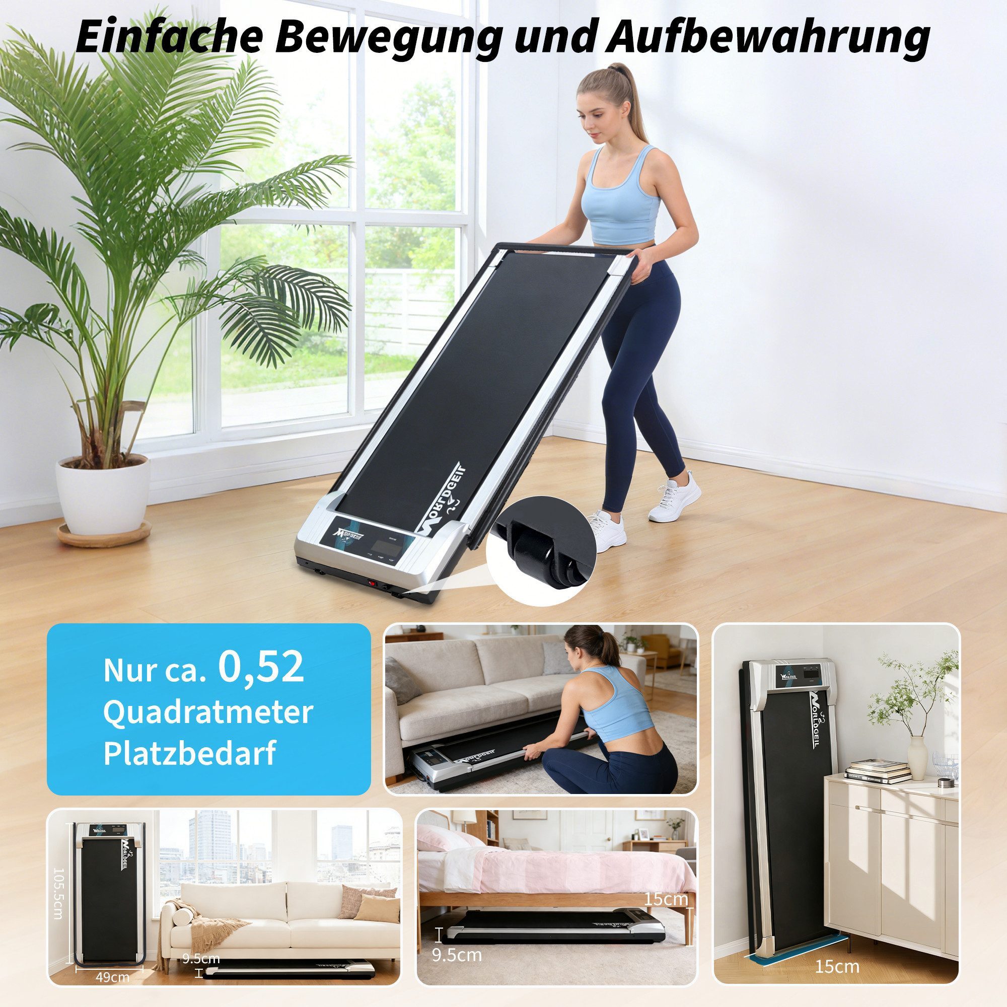 Nettlife Laufband klappbar Zuhause Leise Treadmill LED Anzeige Fembedienung Walking Pad (Mit Armlehnen), Geschwindigkeiten von 1–6 km/h