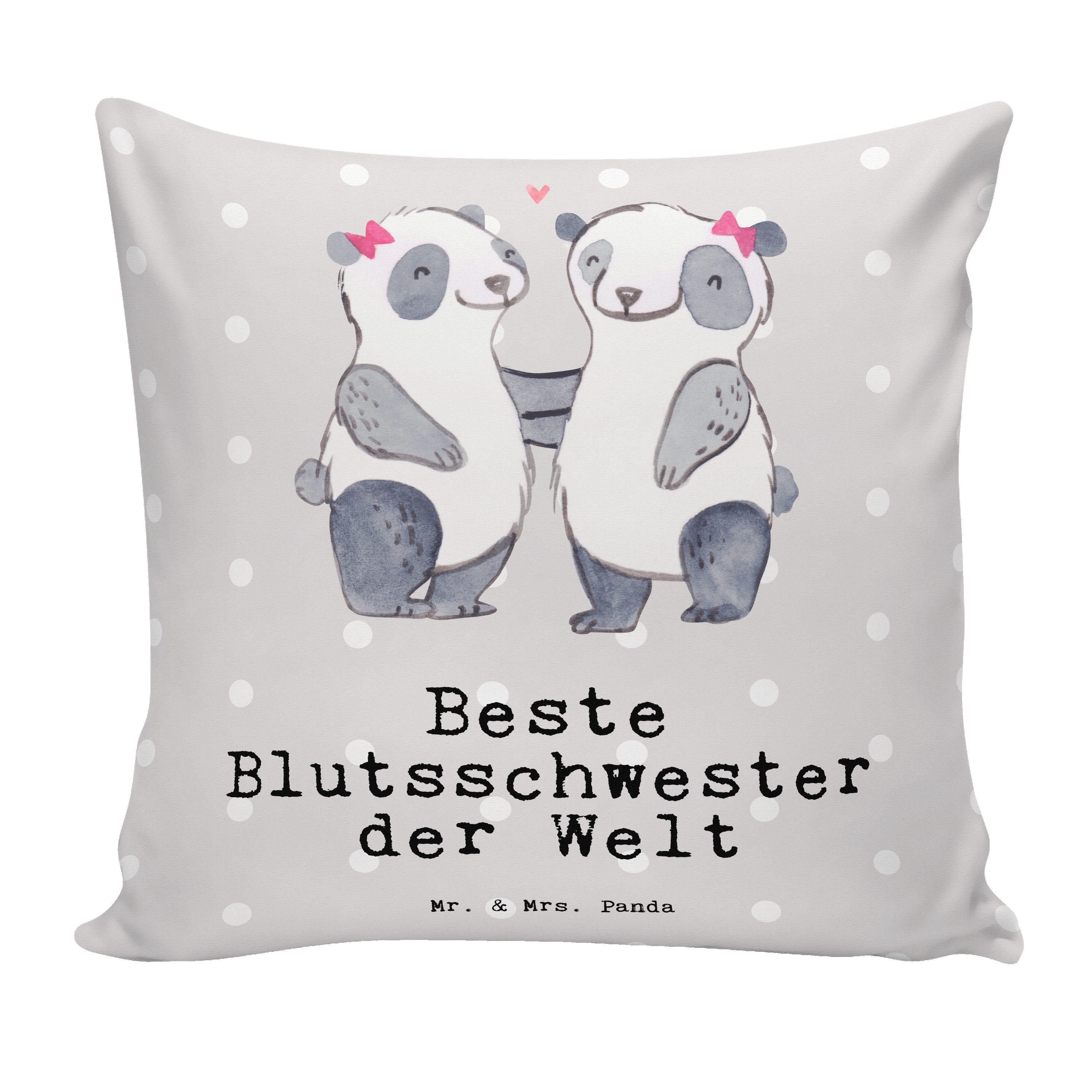 Mr. & Mrs. Panda Dekokissen Panda Beste Blutsschwester der Welt - Grau Pastell - Geschenk, Kopfki