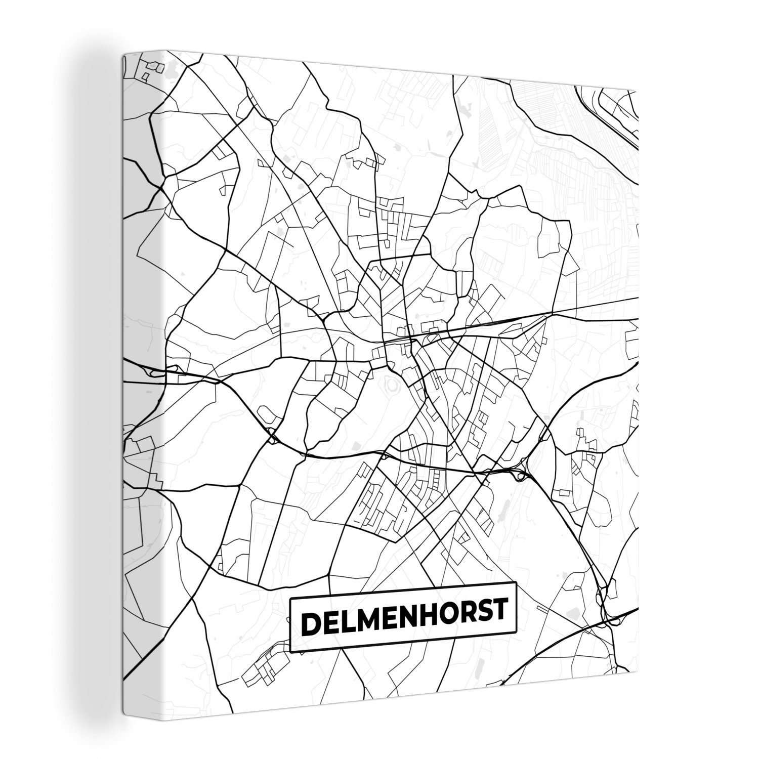 OneMillionCanvasses® Leinwandbild Delmenhorst - Karte Bilder Leinwand - (1 Schlafzimmer für St), Stadtplan, Wohnzimmer
