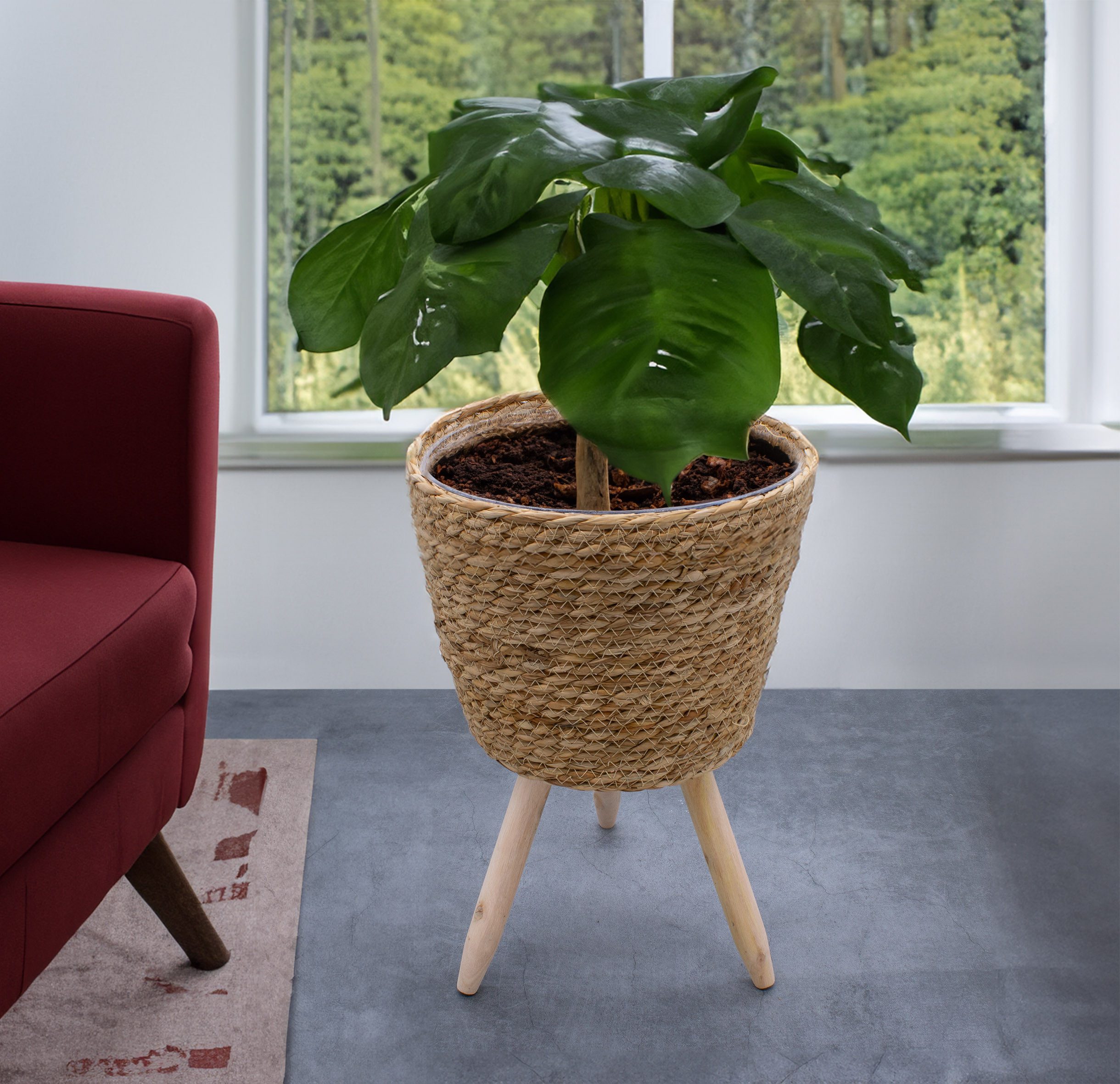 Spetebo Blumentopf Pflanzenständer auf Beinen (Größe, 1 St., wählbar), Blumenständer aus Stroh – Bild 4 von 4