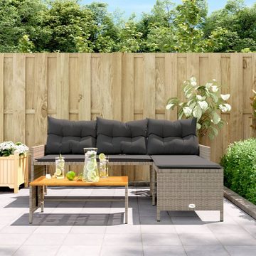 vidaXL Loungesofa Gartensofa in L-Form mit Tisch und Kissen Grau Poly Rattan