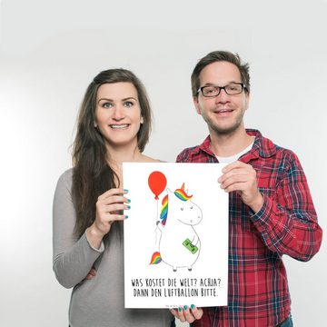 Mr. & Mrs. Panda Poster DIN A3 Einhorn Luftballon - Weiß - Geschenk, Wanddekoration, Kunstdru, Einhorn Luftballon (1 St), Lebensfrohes Design
