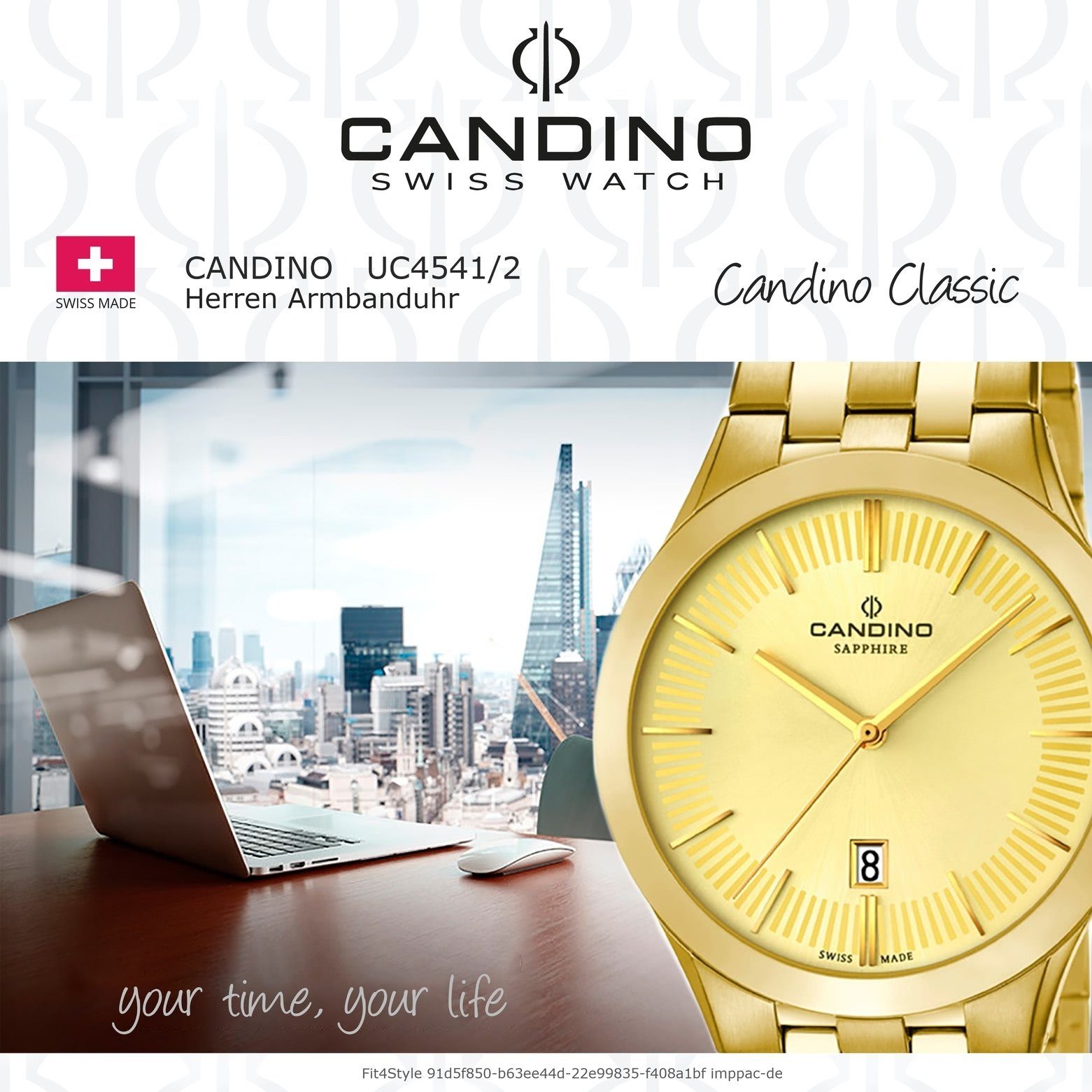 Candino Herren Edelstahl PVD rund, C4541/2, Quarzuhr Candino beschichtet Luxus Armbanduhr Uhr Gelbgold Herren gold, Analog