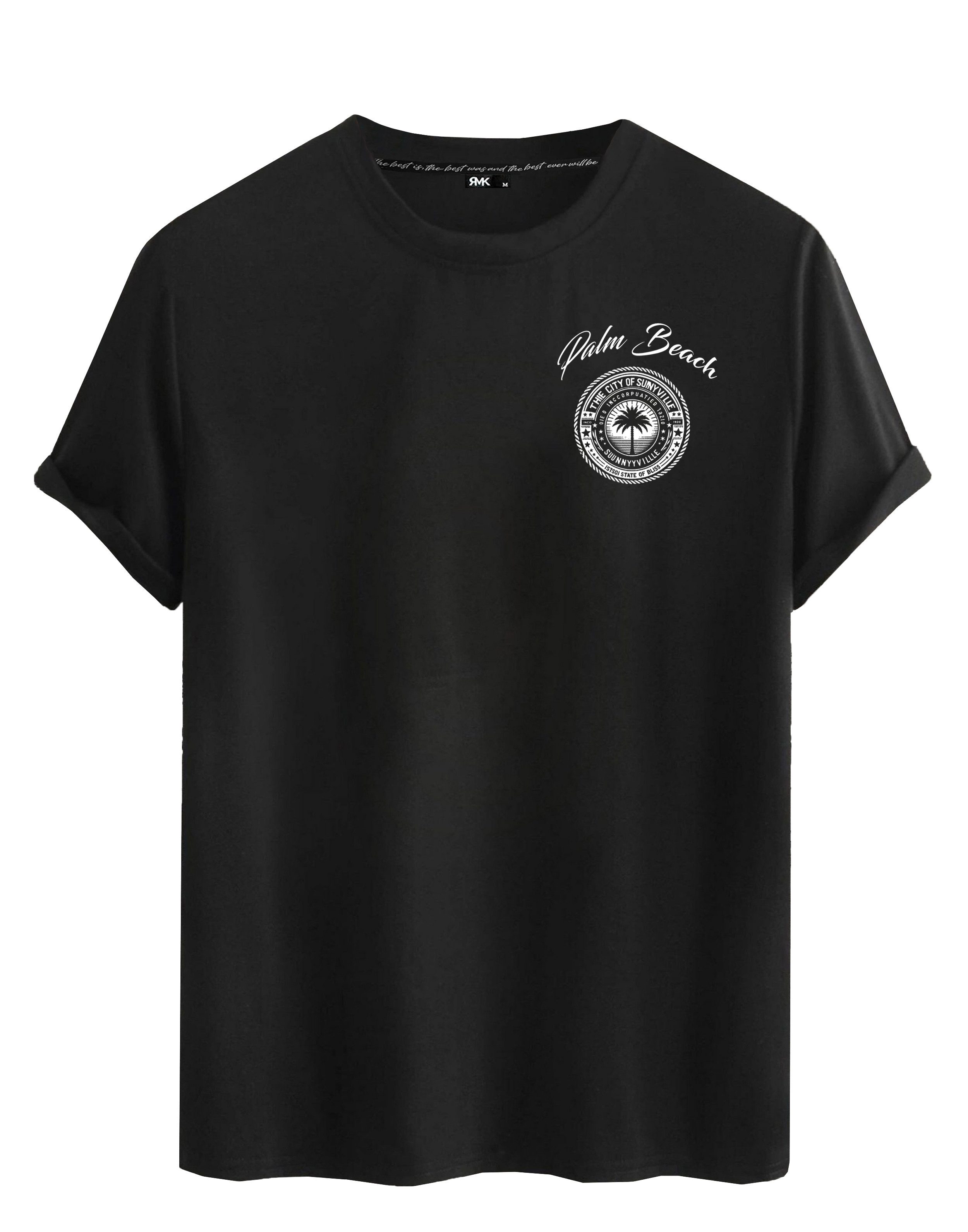 RMK T-Shirt Herren Shirt Basic Rundhals mit Bedruckung Palme Palm Beach aus günstig online kaufen