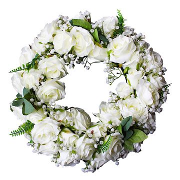Arnusa Dekokranz Rosenkranz Tischdekoration Weiße Rosen wie echt 40 cm, Kunstblumen wie echt