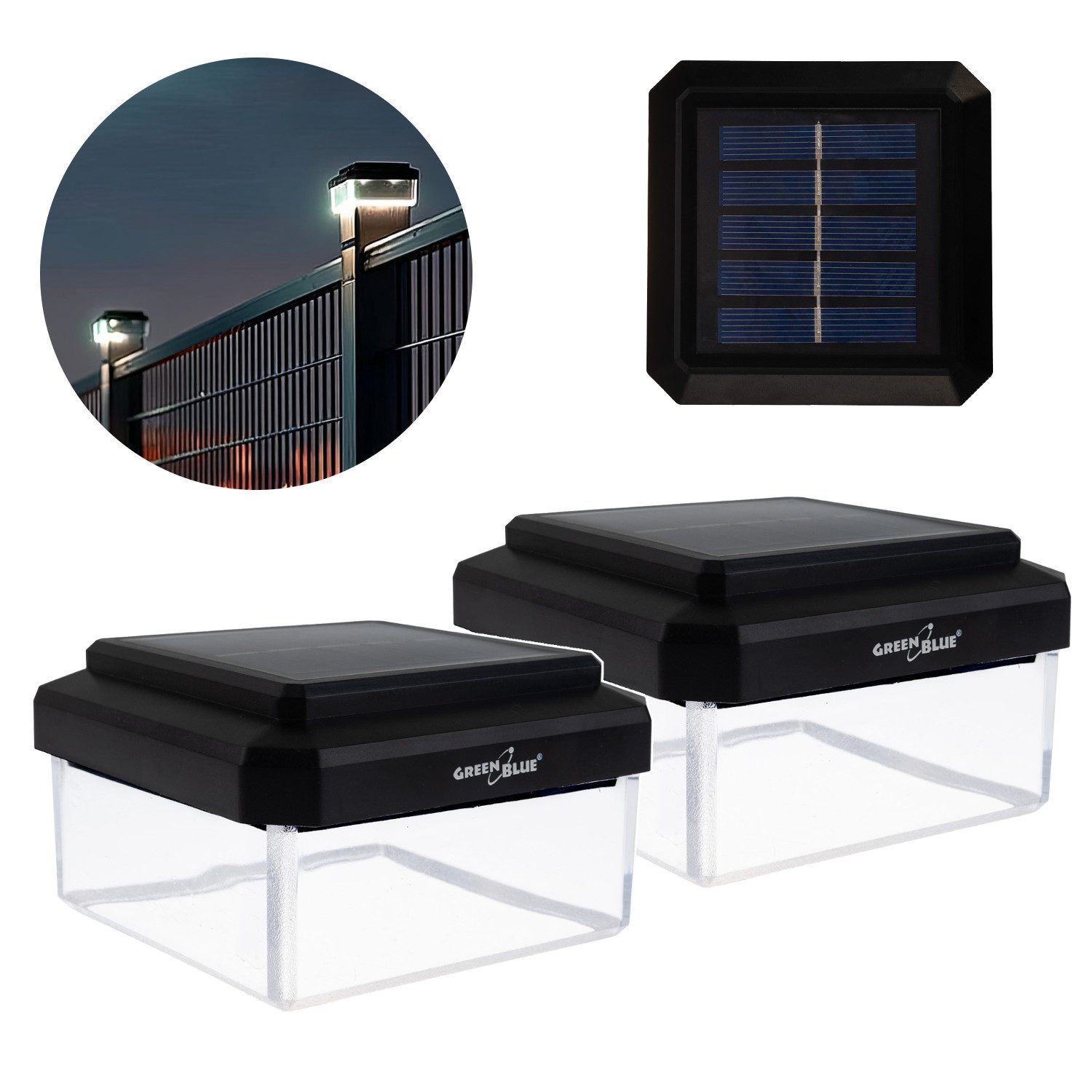 GreenBlue LED Solarleuchte GB125/GB127/GB128 Aufsatz Solarlampe für Pfosten, LED fest integriert, Warmweiß, Lichtquelle im Garten Wegbeleuchtung