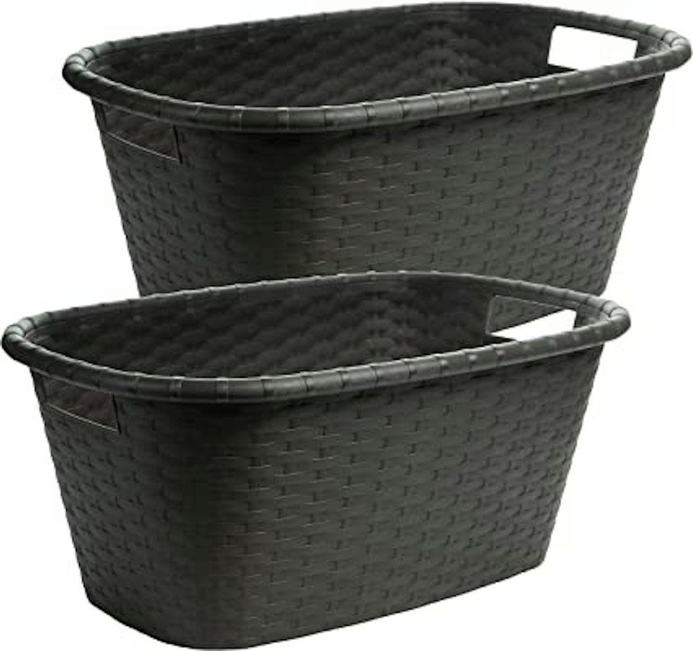 Centi Wäschekorb Wäschesammler, Wäschewanne in Flechtoptik, (Set, 2 St., H25 cm x L60 cm x T40 cm), extra stabil, 35L, Farbe: anthrazit, Made in EU