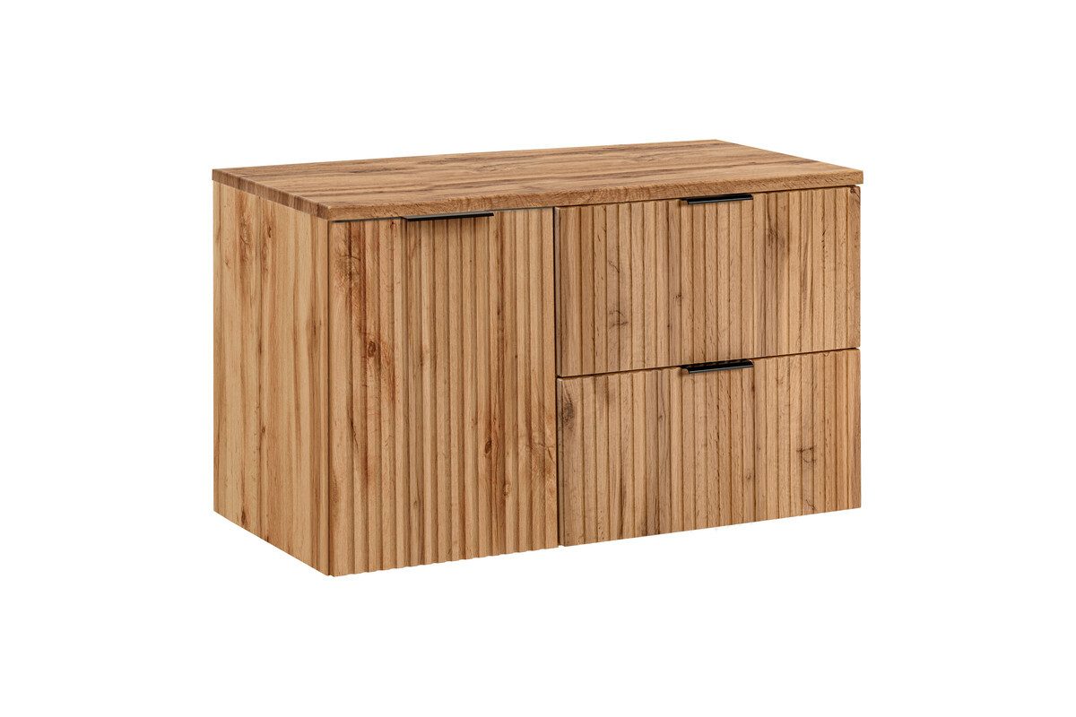 einfachgutemoebel Waschtisch-Set Waschplatz Portree 100cm, mit Schubladen & Wäschefach, Wotan-Eiche, (Badmöbel Set, 1-St., Waschtisch Unterschrank)