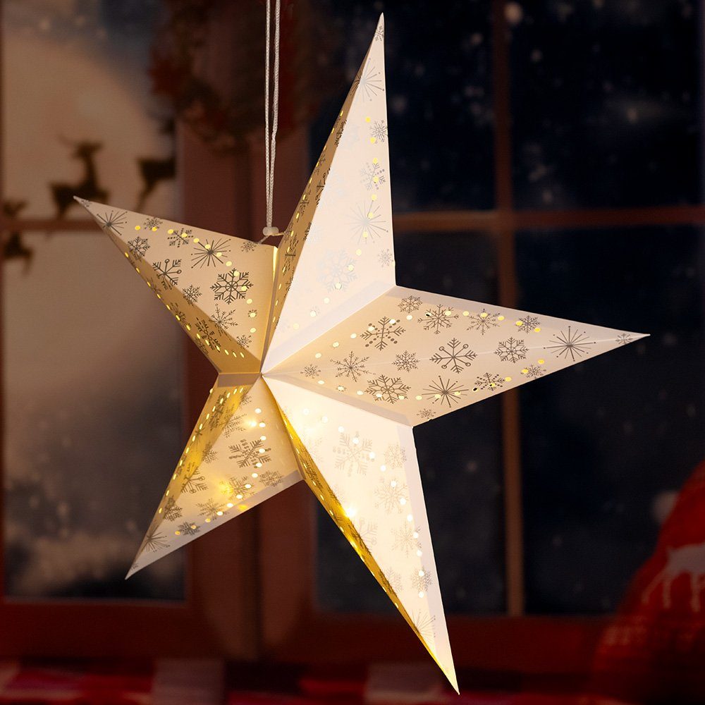 Harms Import LED Dekolicht, LED-Leuchtmittel fest verbaut, Warmweiß, LED Weihnachtsstern Dekoleuchte gold Schneeflocke D 60 cm