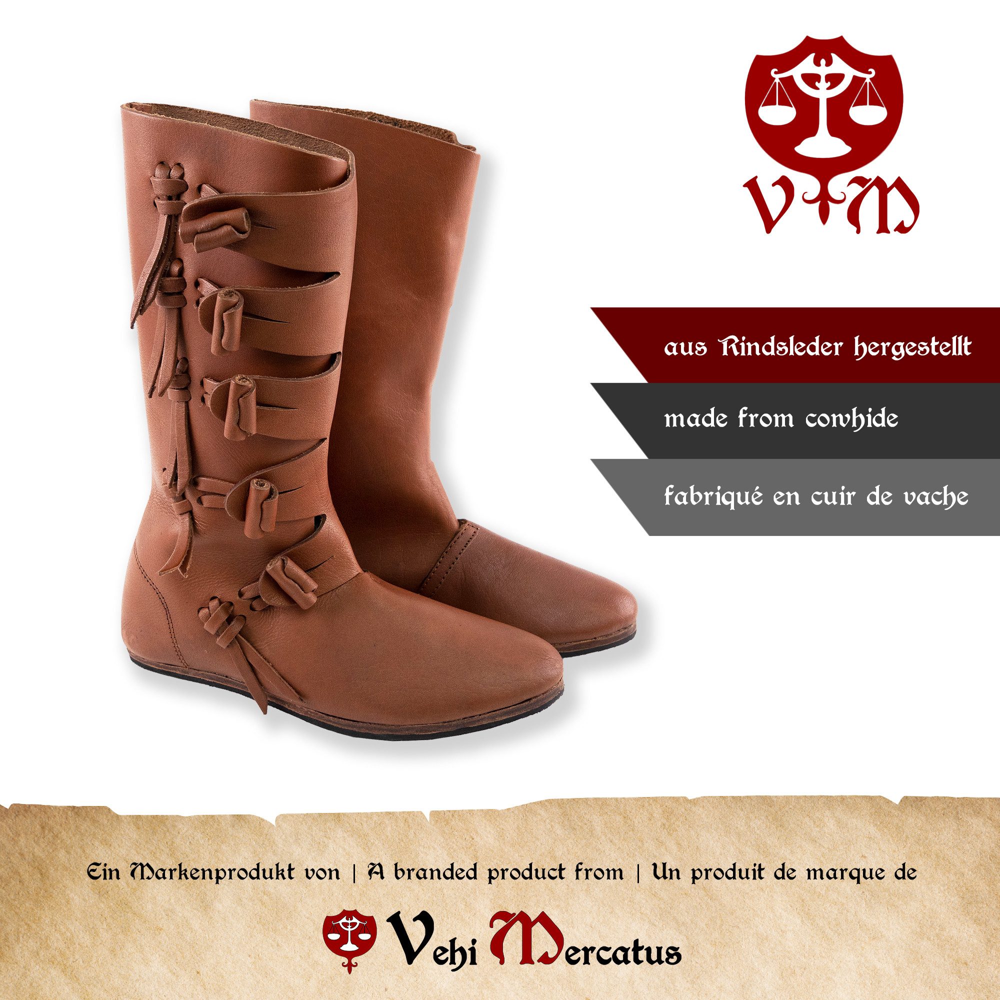 Vehi Mercatus Ritter-Kostüm Wikinger Stiefel Jorvik braun mit Gummisohle 40