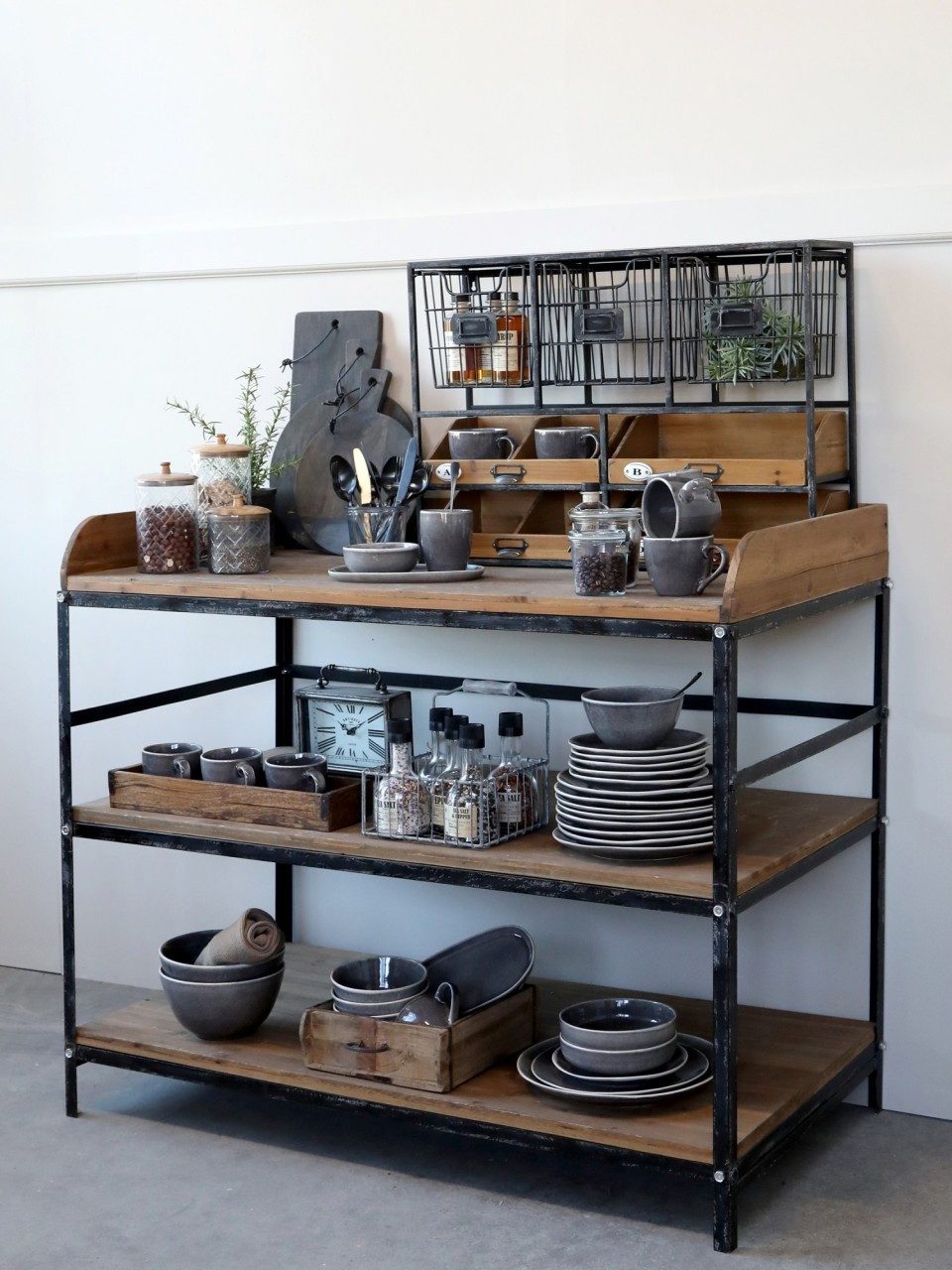 Chic Antique Wandregal Vintage Wandregal Bruno 4 Schubladen 3 Gitterfächern