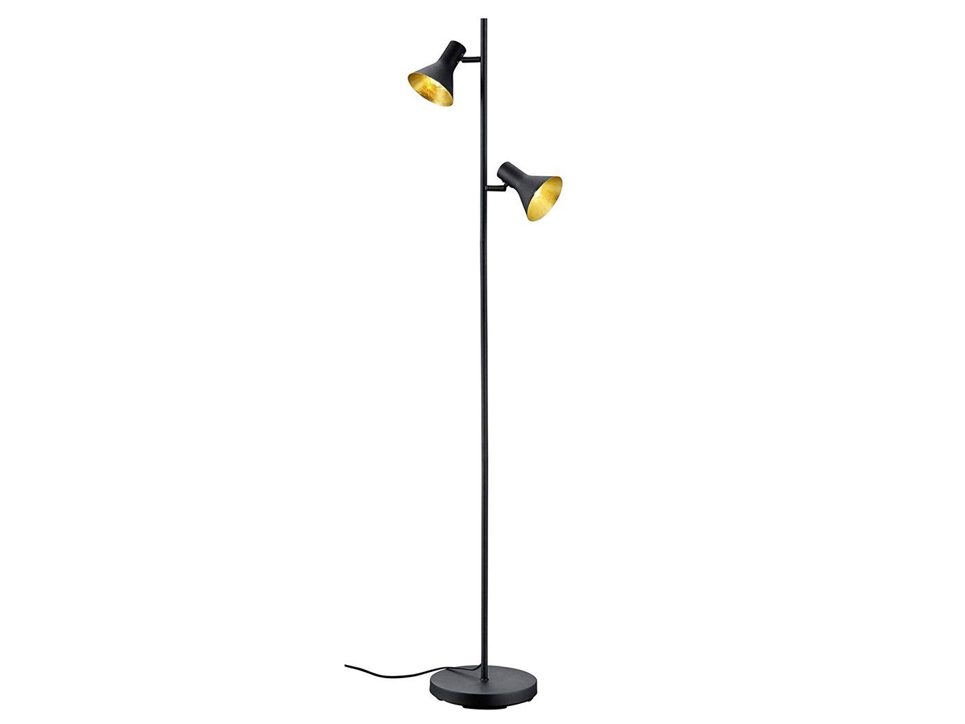 meineWunschleuchte LED Stehlampe, Dimmfunktion, LED wechselbar, Warmweiß,  Leselampe mehrflammig Industrial dimmbar Schwarz Gold-en Ecke, H 144cm