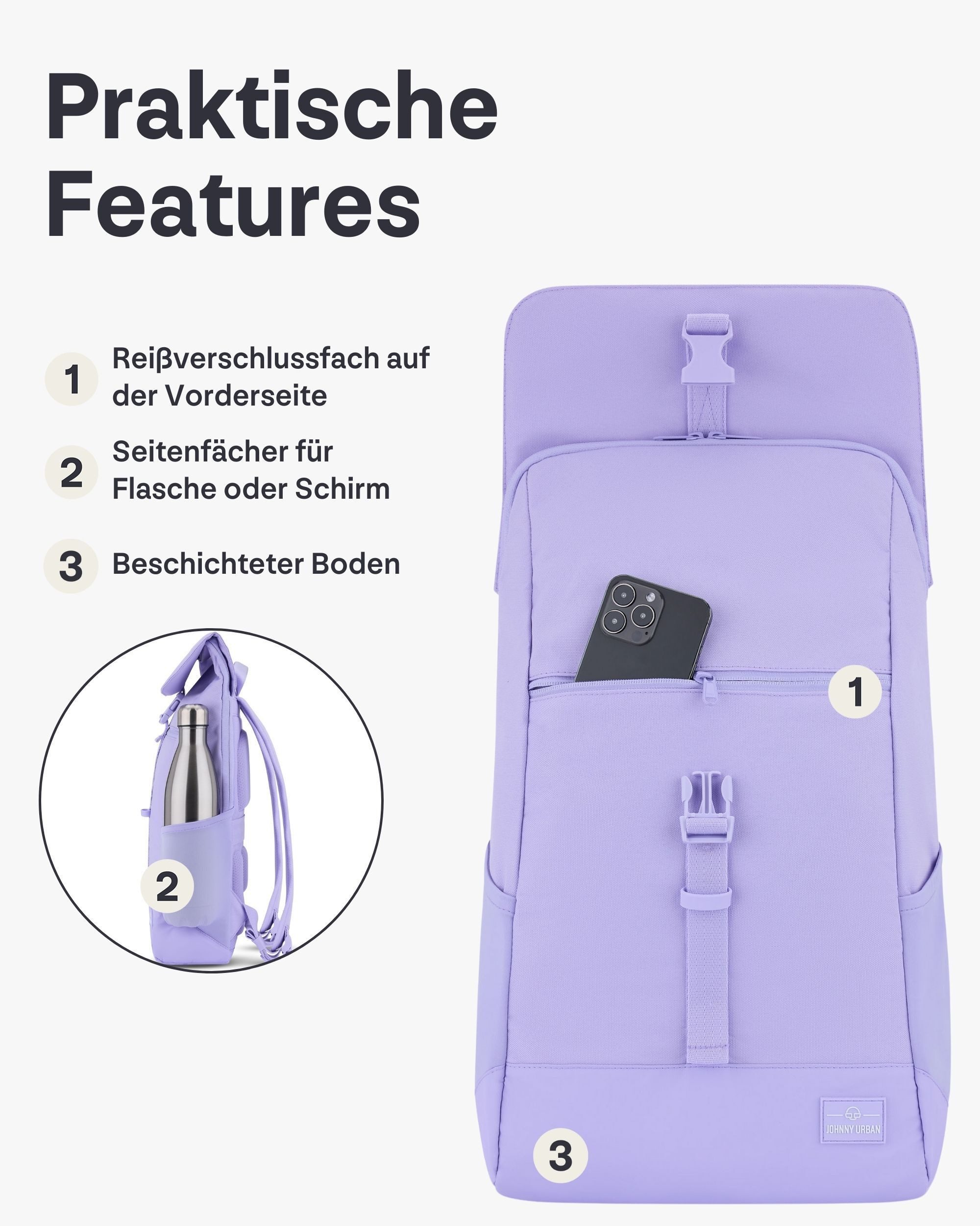 Johnny Urban Cityrucksack MIKA, Rolltop Damen Herren, Laptop Fach (1-tlg), Flexible Größe, Gepolstertes Laptopfach, Wasserabweisend