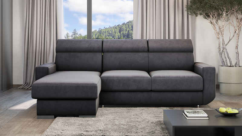 Home Collective Ecksofa Schlafsofa Recamiere rechts oder links bestellbar, schwarze Holzbeine, mit modischem Cordbezug, 236 cm Gesamtbreite Grau Anthrazit,linke Ecke