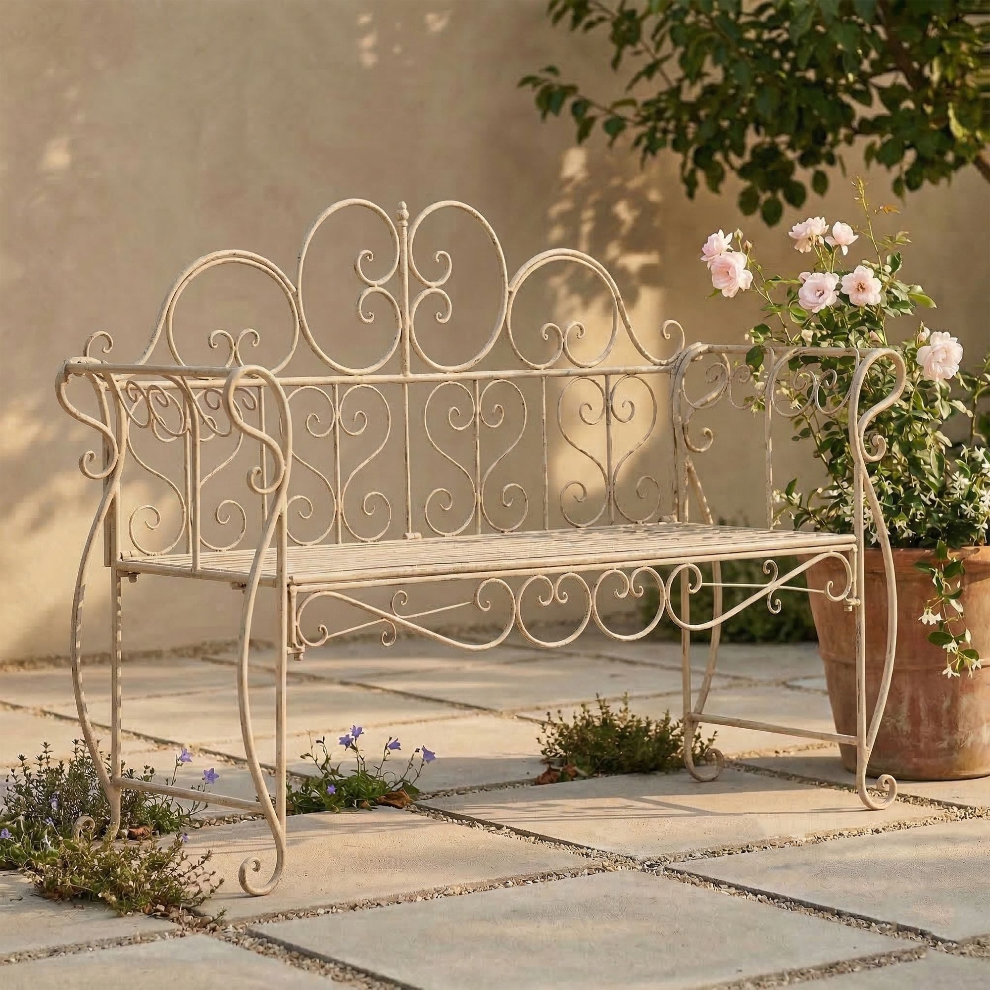 furnicato Gartenbank Minna 128x46x94 cm antik-creme (1-St)
