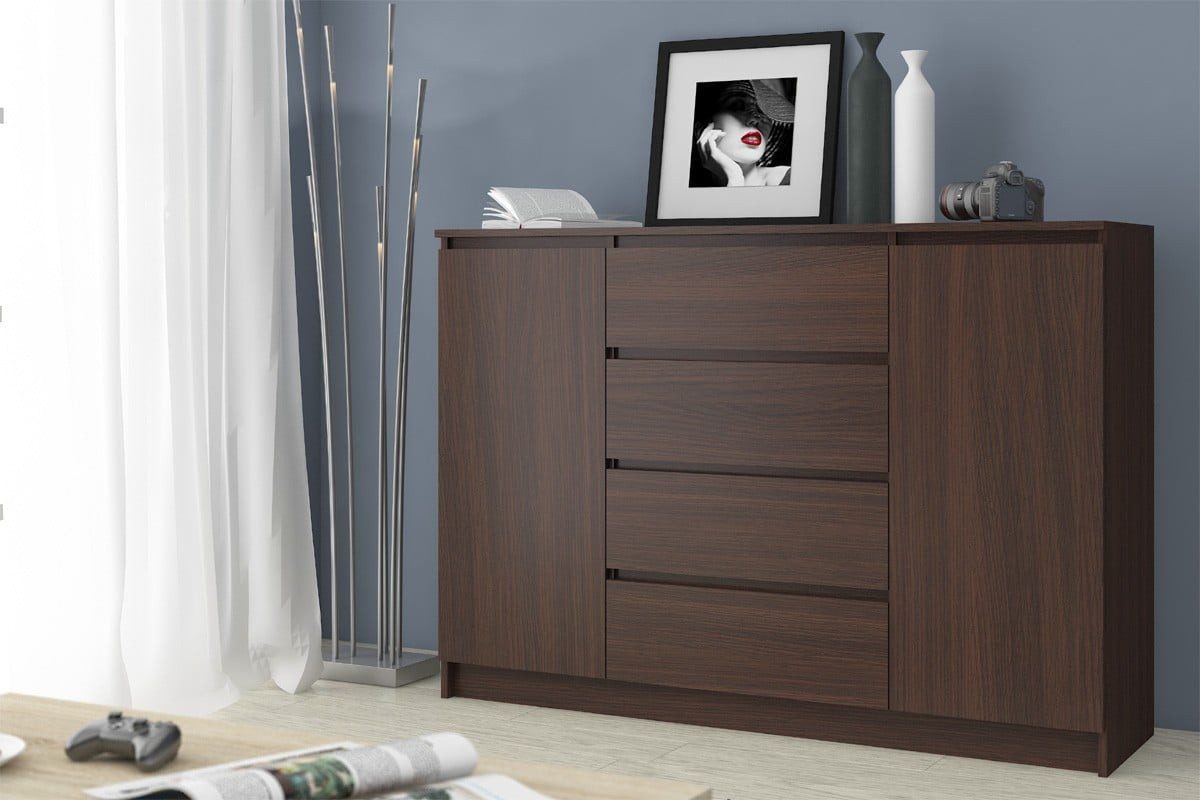 Raumhirsch Furniture Kommode mit 4 Schubladen, zwei Schranktüren, 138 cm breit Holz Schrank, (viele Farbvarianten - Maße: 138 x 99 x 40 cm) - Hochwertig & stabil