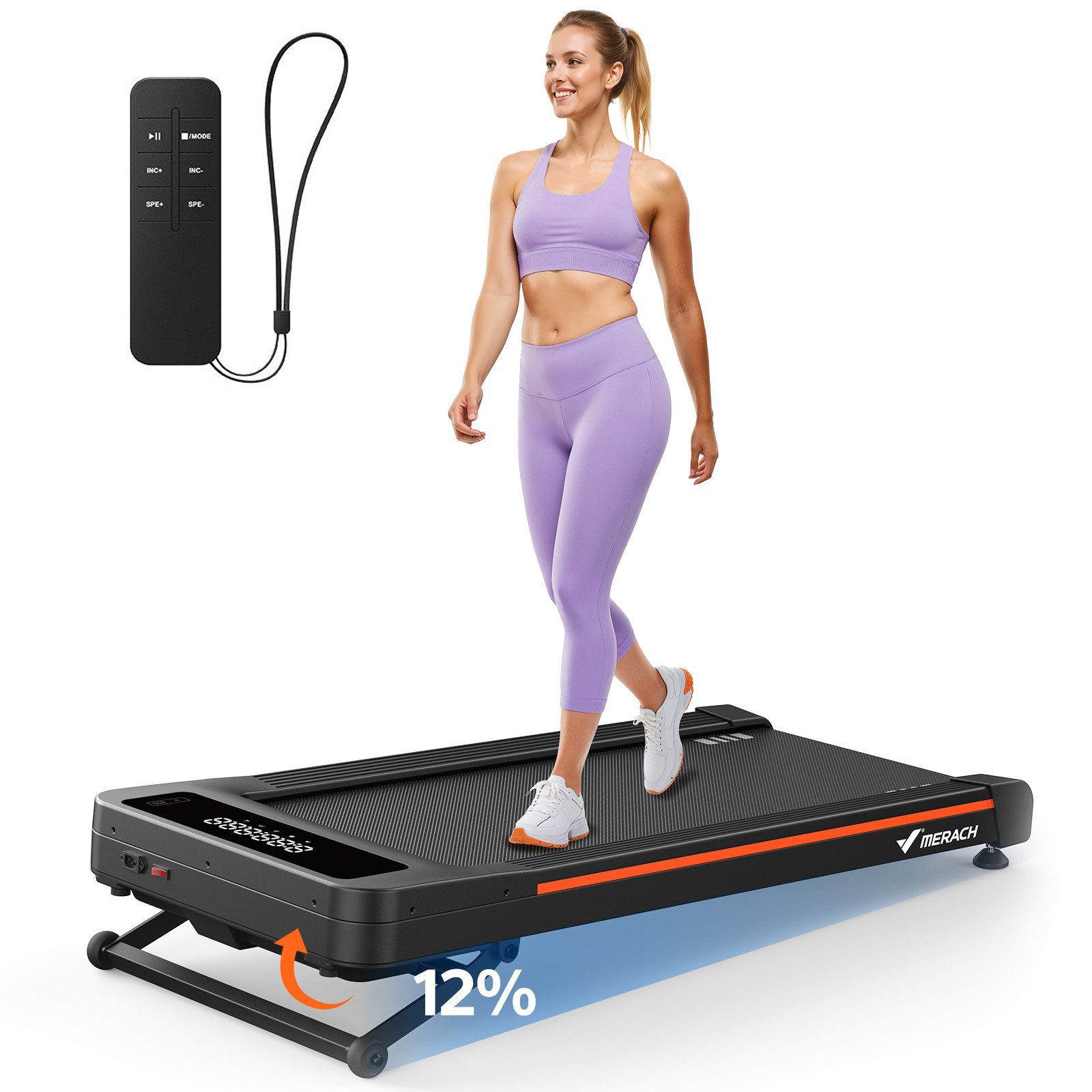 MERACH Laufband Laufband mit 3,5 PS & APP, 12% Steigung, für bis zu 150 kg (95% vormontiert, 1-tlg., Fernbedienung, Toolkit inkl), Leises Profi-Laufband