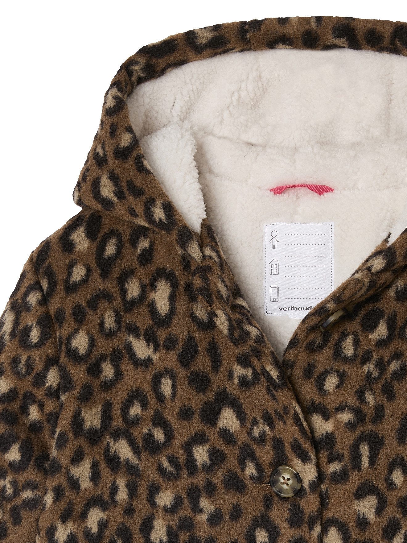 vertbaudet Dufflecoat Mädchen Leoparden-Mantel mit Kapuze aus Wollmix