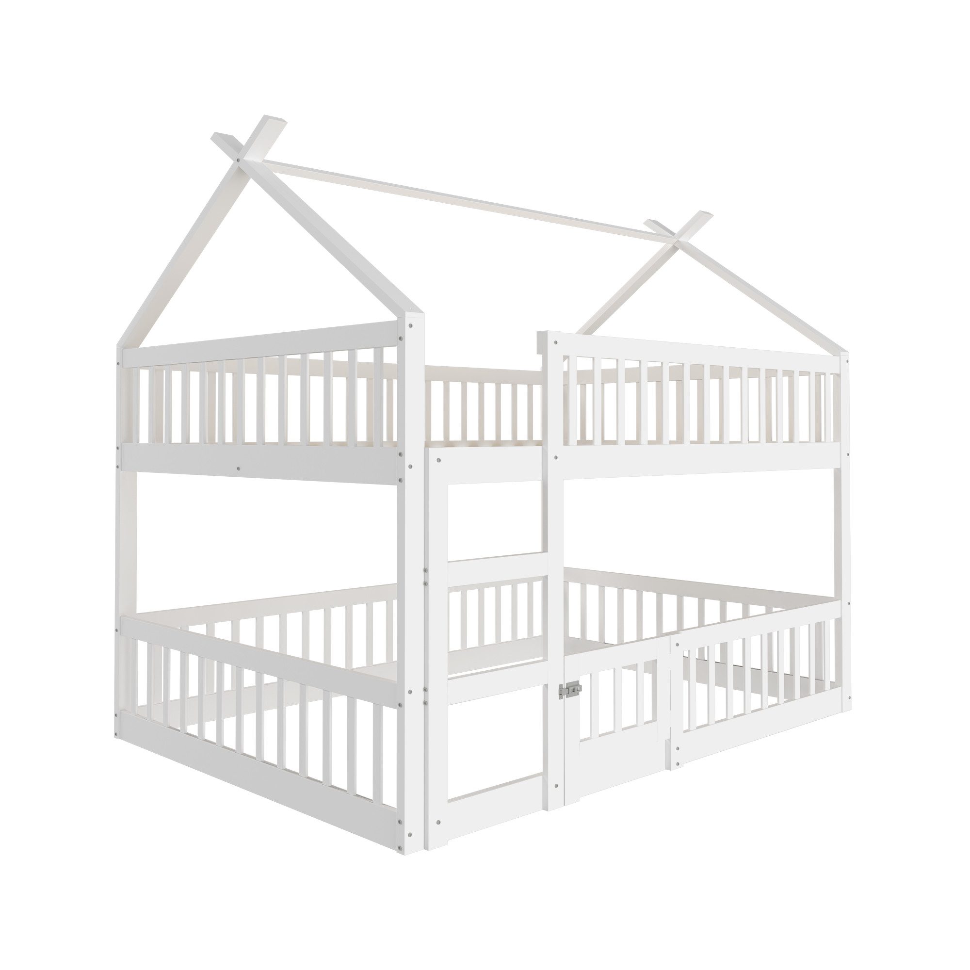 HAUSS SPOLE Etagenbett 140 x 200cm Kinderbett mit Treppe, Zaun Massivholzra günstig online kaufen