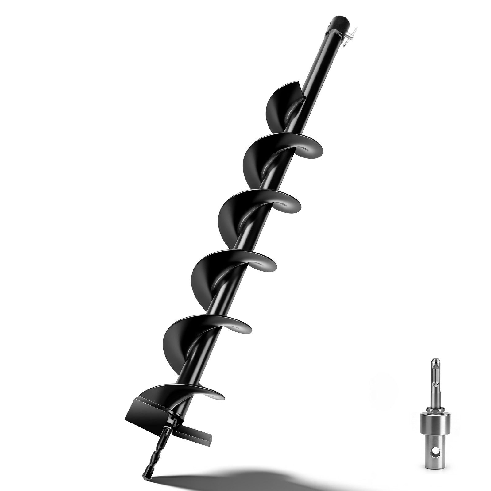 XERSEK Erdbohrer mit SDS-Plus, 80cm Manganstahl Erdlochbohrer Schnecke, (10cm Bohrgerät Aufsatz, Erdungsstab 0,6–2,6 m), Zum Bohren, Tiefgraben und Fundamente in mittleren bis leichten Boden